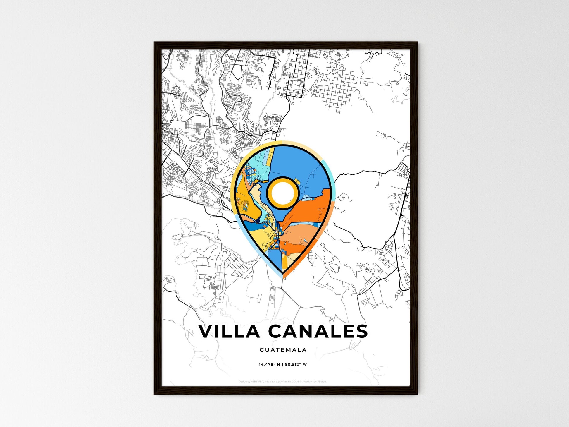 Villa Canales Guatemala wedding art map with pointer icon