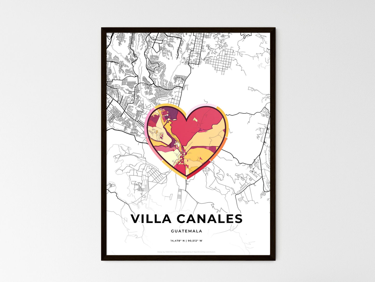 Villa Canales Guatemala wedding art map with heart icon
