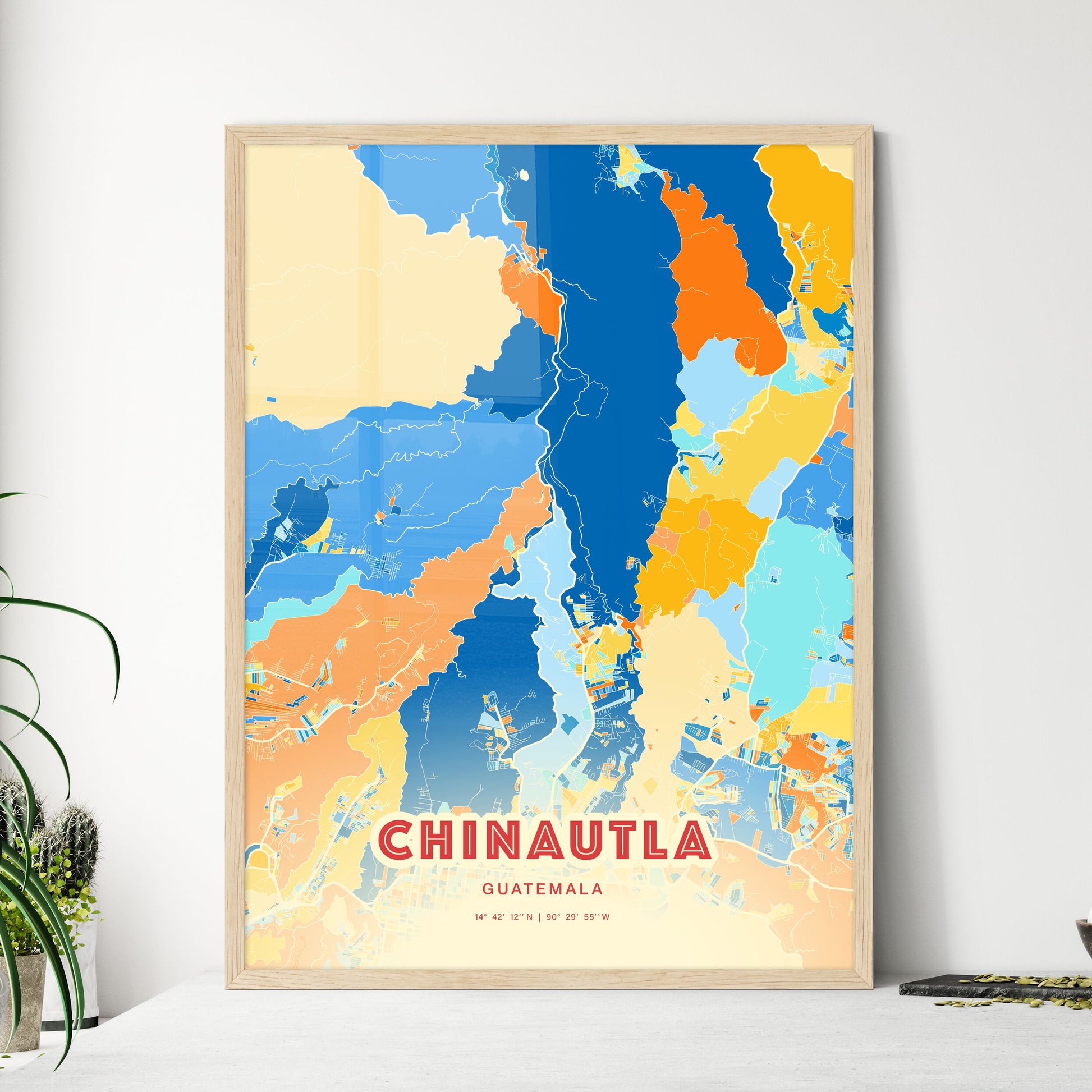 Colorful CHINAUTLA GUATEMALA Fine Art Map Blue Orange