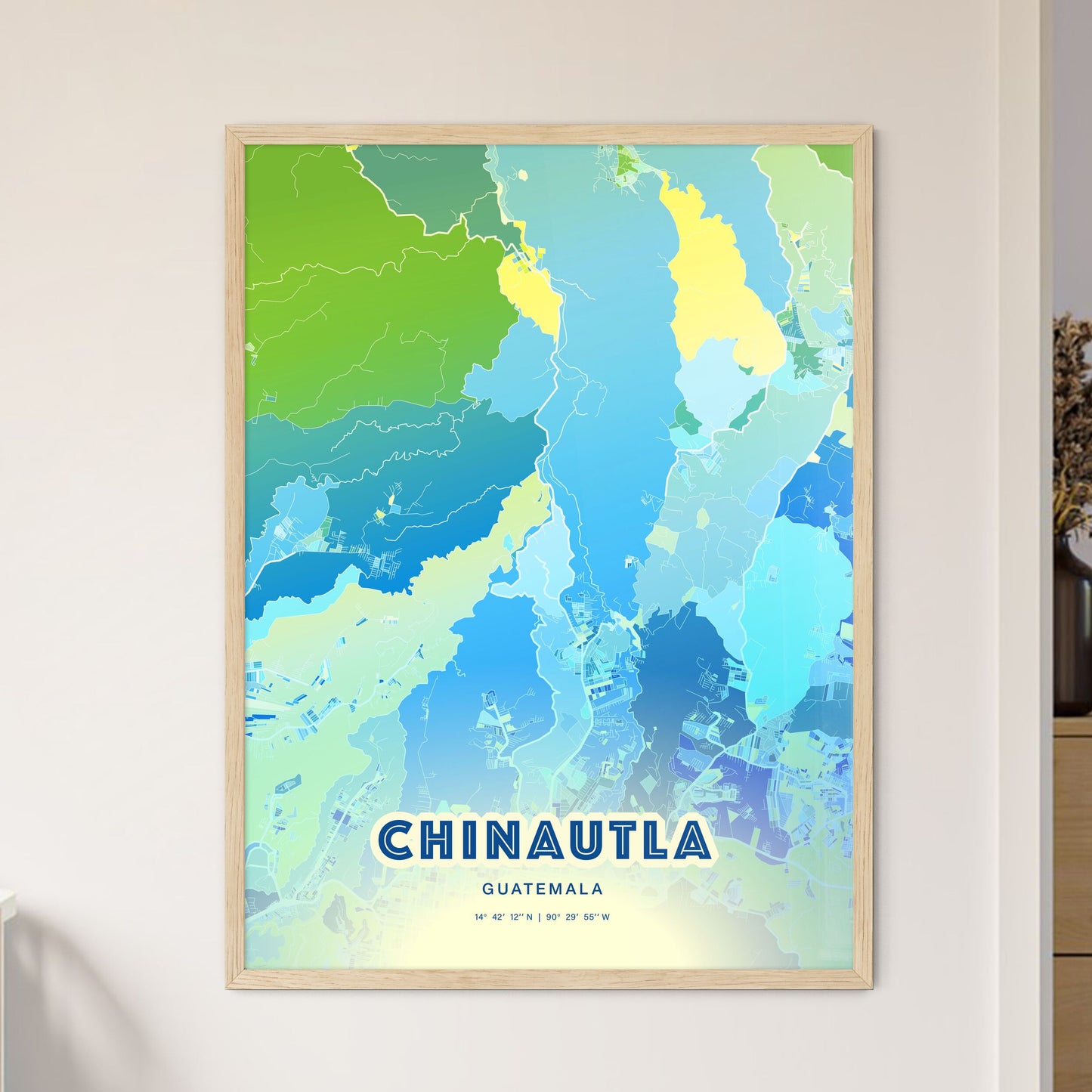 Colorful CHINAUTLA GUATEMALA Fine Art Map Cool Blue