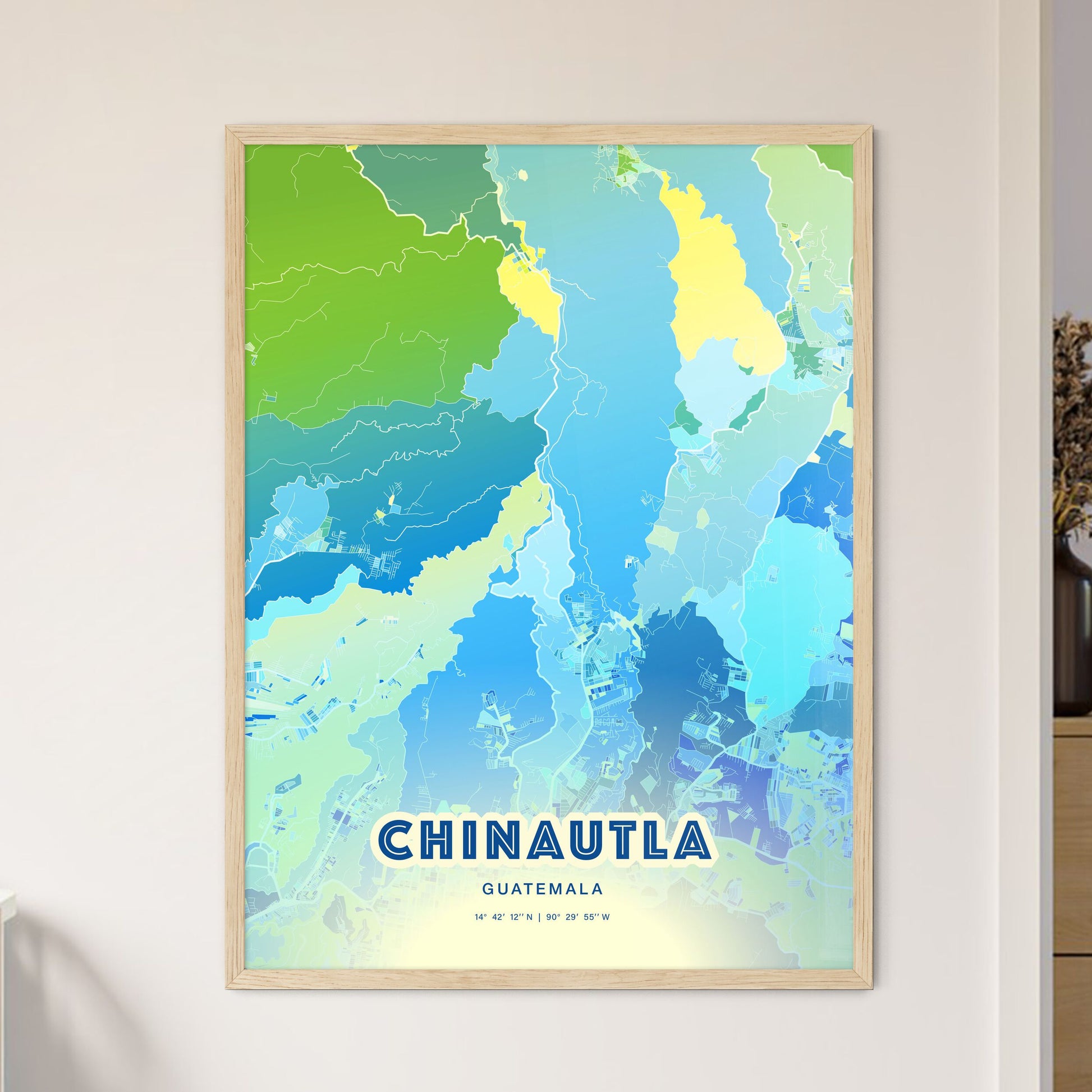 Colorful CHINAUTLA GUATEMALA Fine Art Map Cool Blue