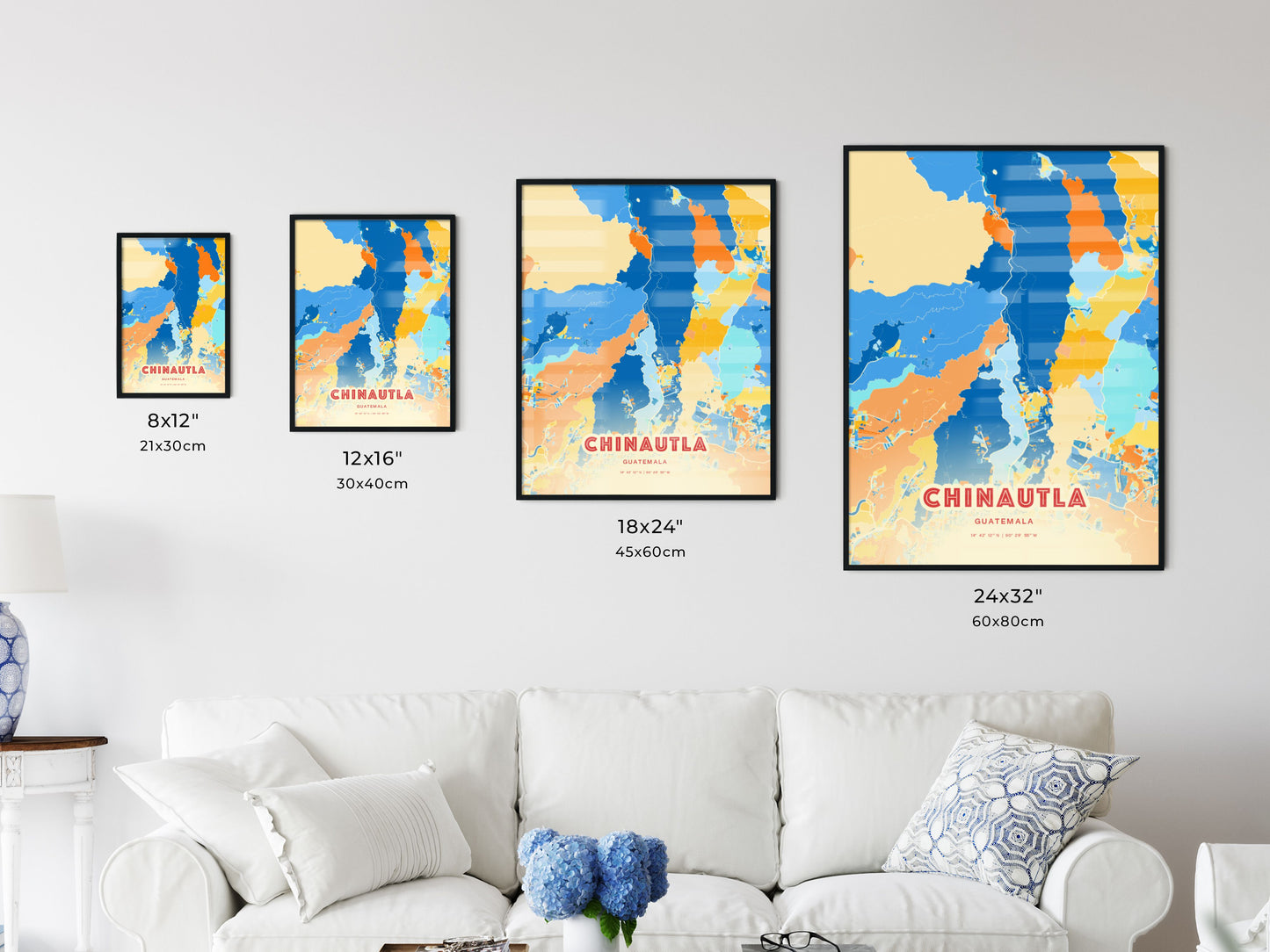 Colorful CHINAUTLA GUATEMALA Fine Art Map Blue Orange