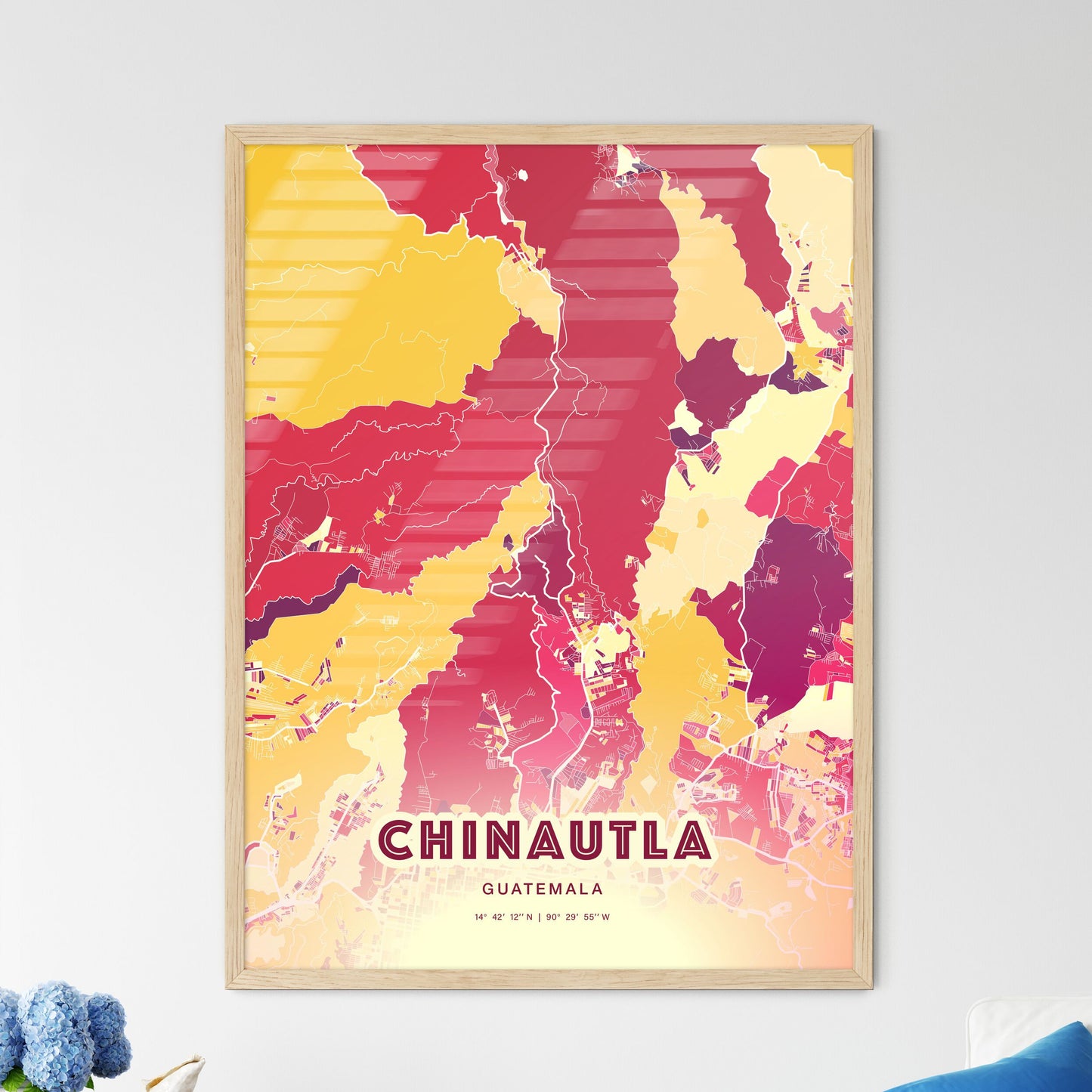 Colorful CHINAUTLA GUATEMALA Fine Art Map Hot Red