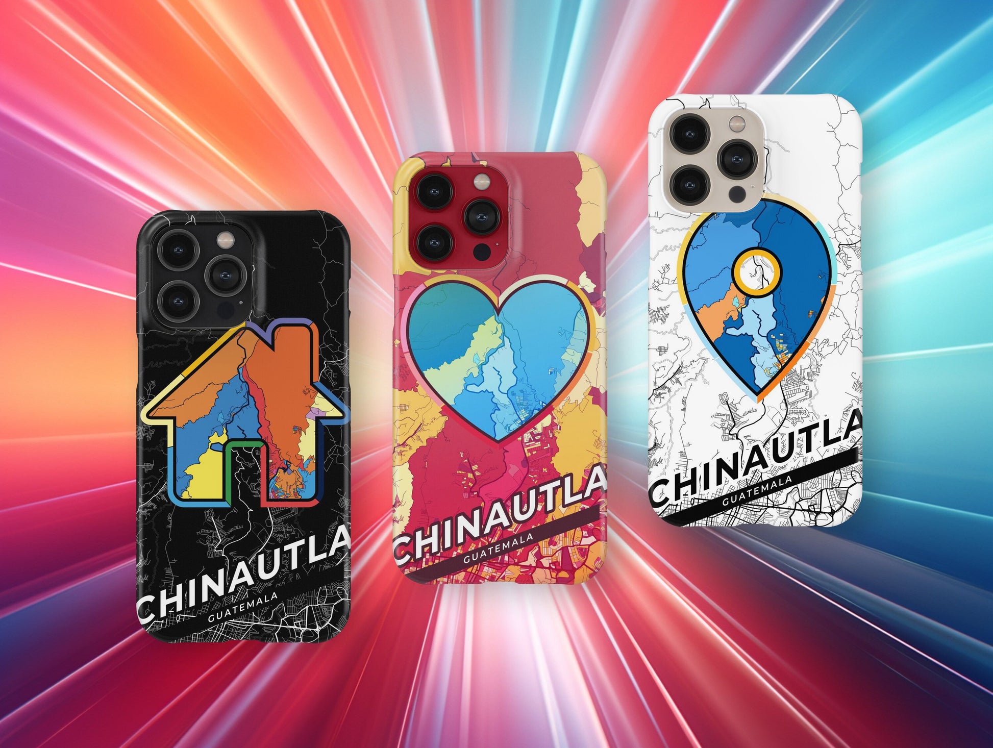 Chinautla Guatemala slim phone case with colorful icon. Birthday, wedding or housewarming gift. Couple match cases.