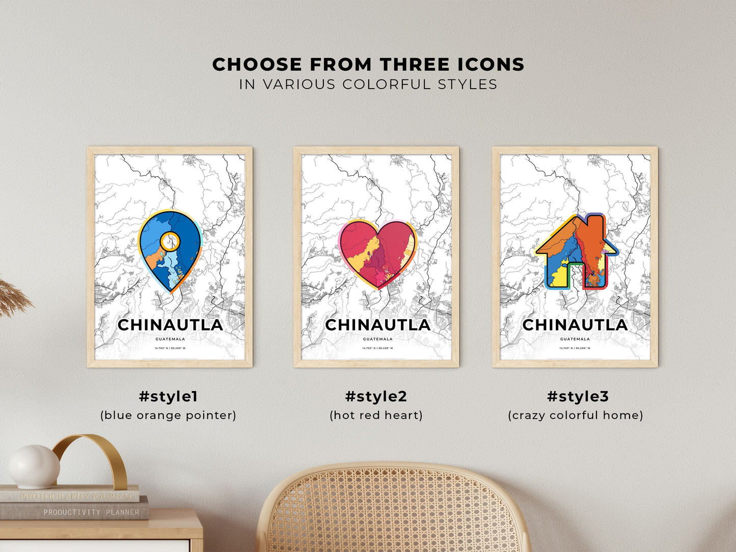 Chinautla Guatemala maps with colorful icons