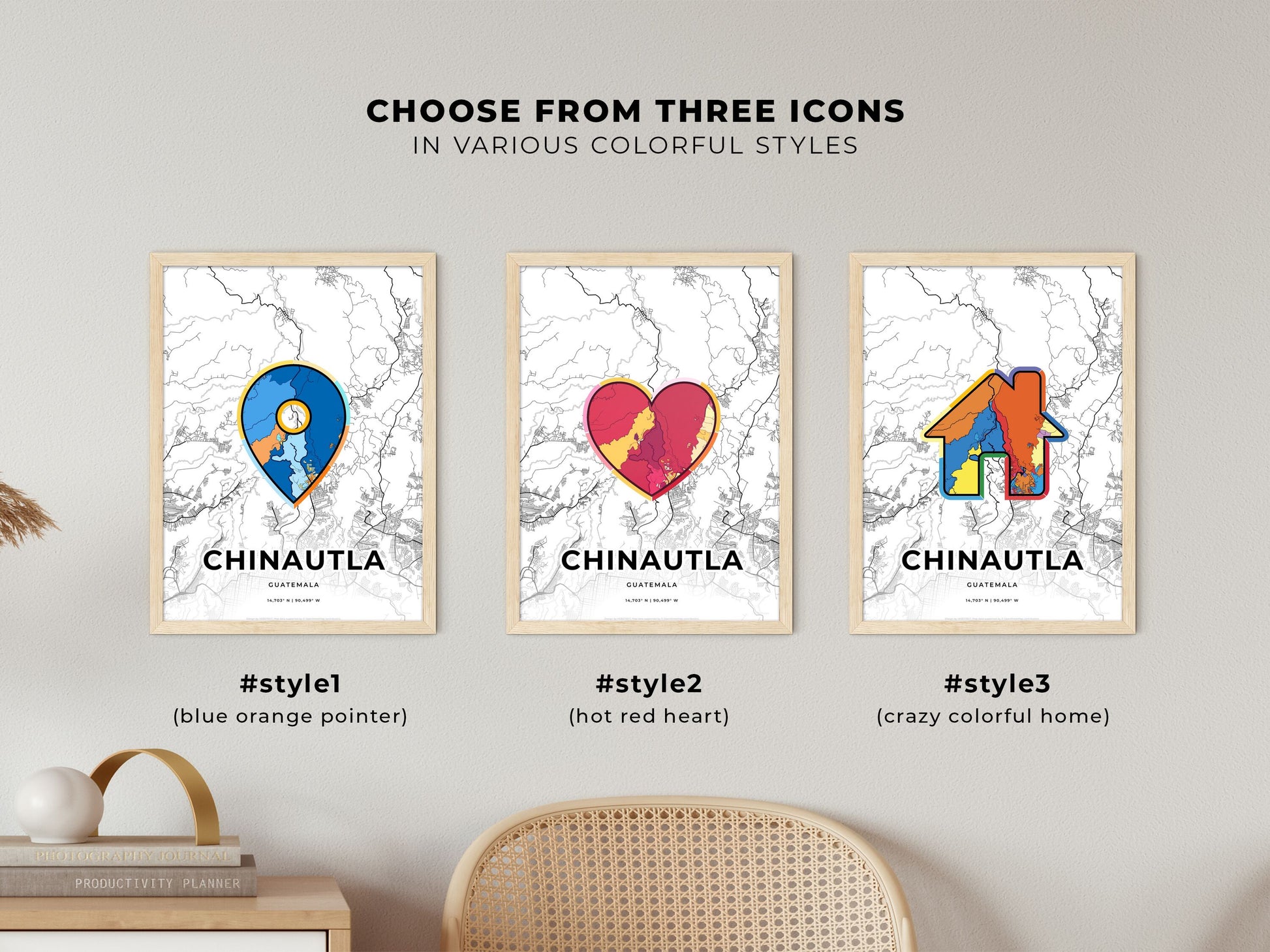 Chinautla Guatemala maps with colorful icons