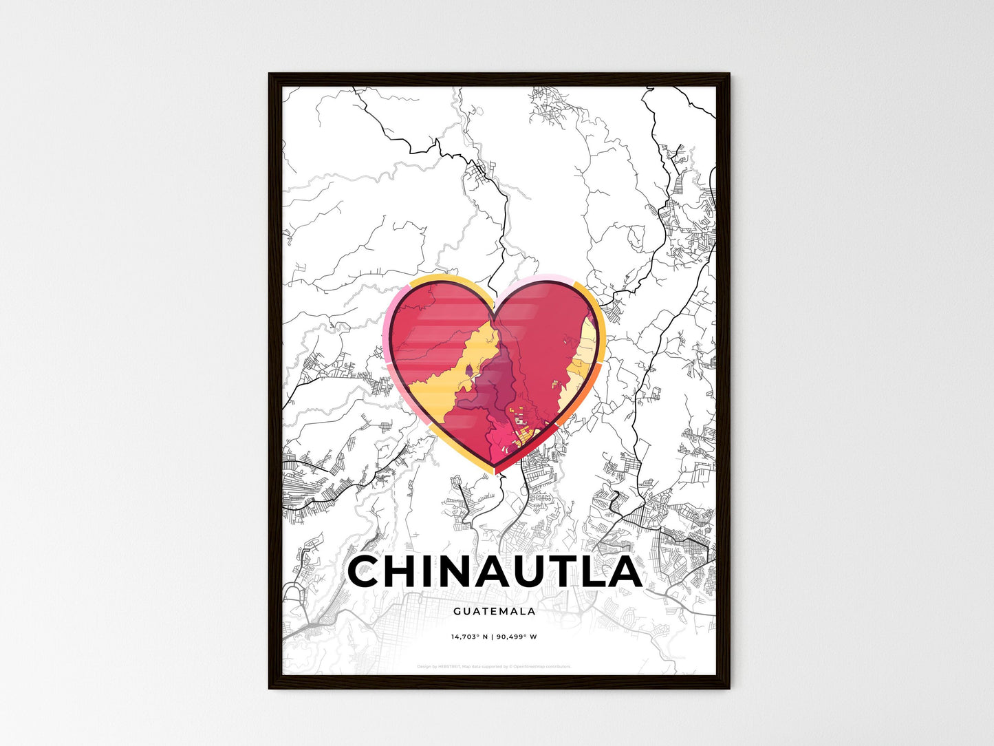 Chinautla Guatemala wedding art map with heart icon