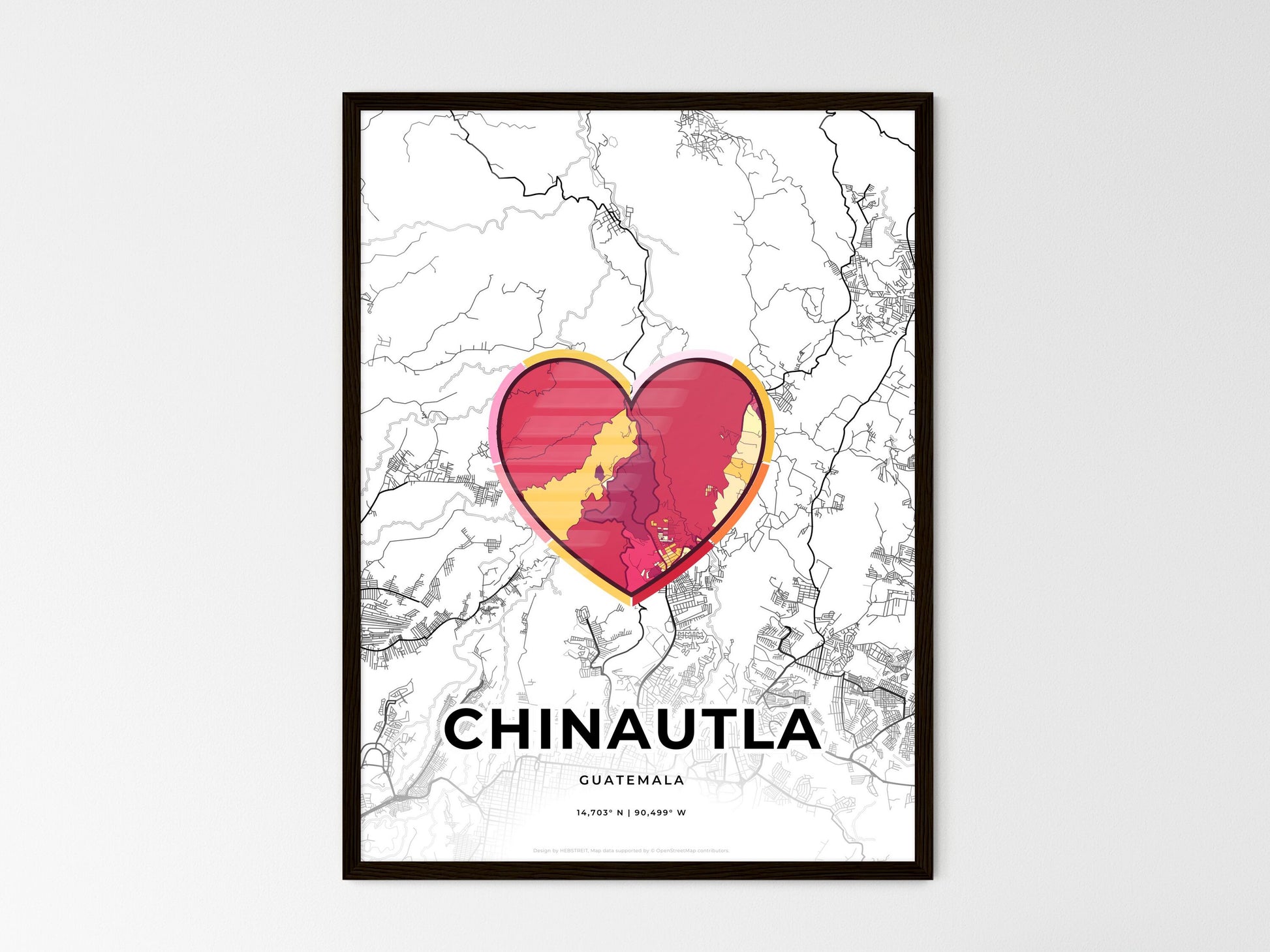 Chinautla Guatemala wedding art map with heart icon