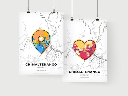 CHIMALTENANGO GUATEMALA minimal art map with a colorful icon. Where it all began, Couple map gift.