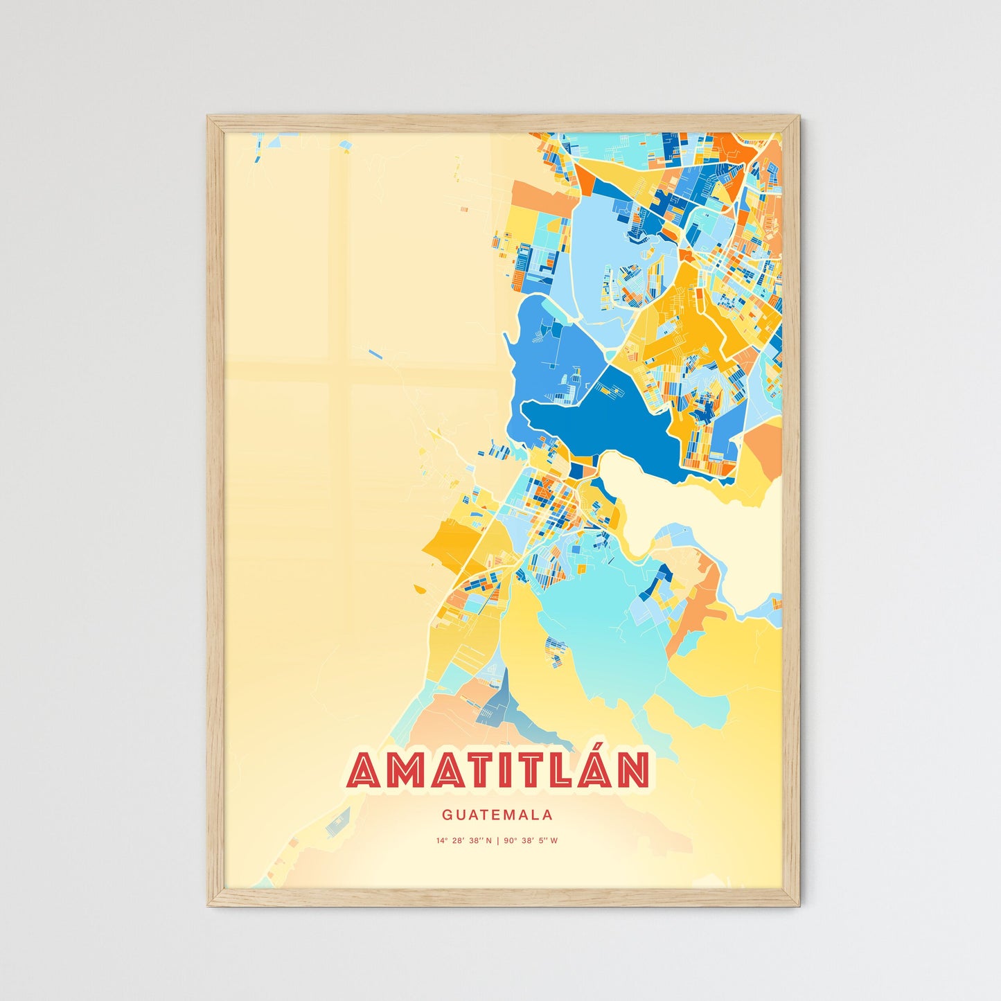 Colorful AMATITLÁN GUATEMALA Fine Art Map Blue Orange