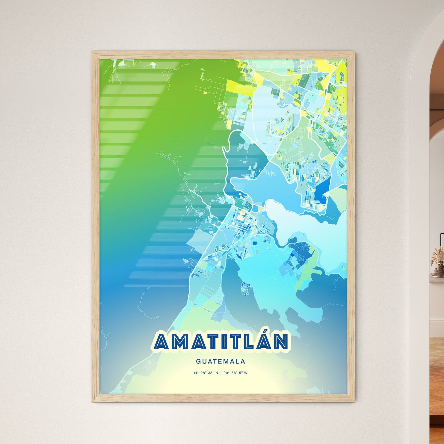 Colorful AMATITLÁN GUATEMALA Fine Art Map Cool Blue