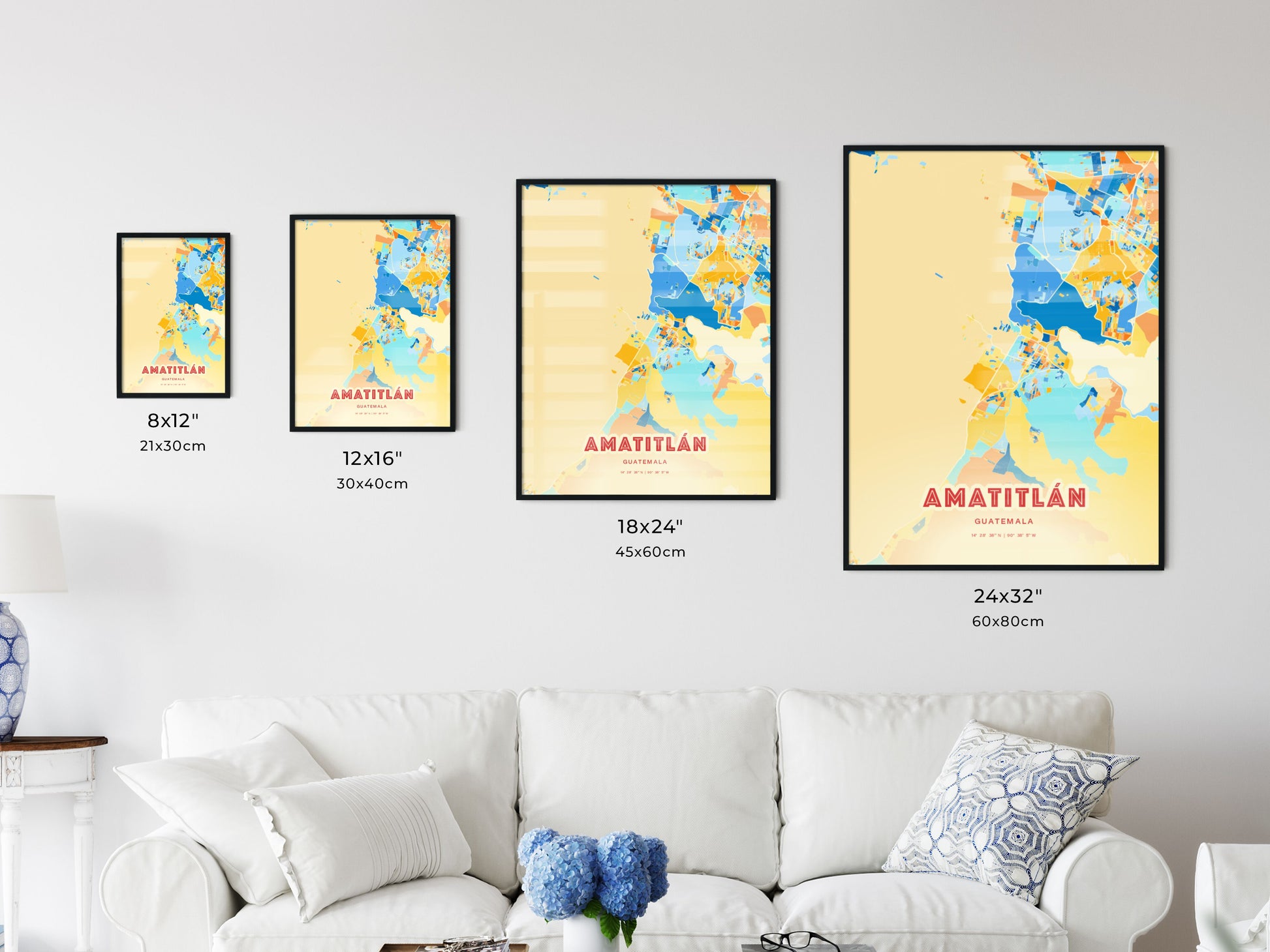 Colorful AMATITLÁN GUATEMALA Fine Art Map Blue Orange