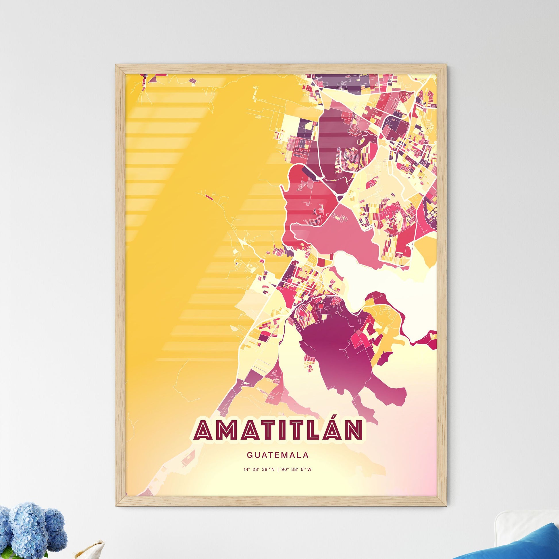 Colorful AMATITLÁN GUATEMALA Fine Art Map Hot Red