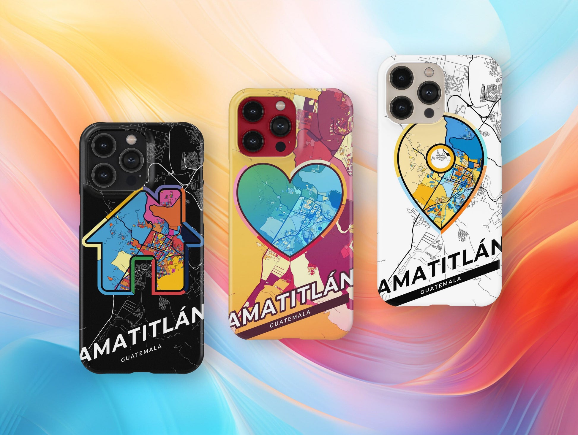 Amatitlán Guatemala slim phone case with colorful icon. Birthday, wedding or housewarming gift. Couple match cases.