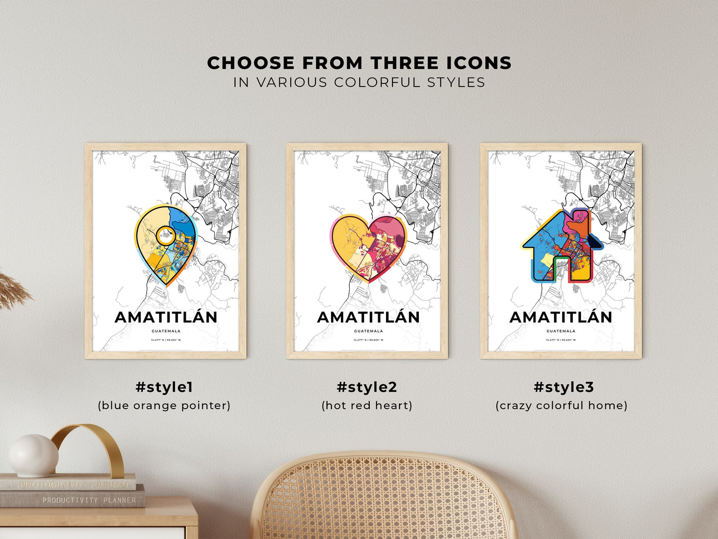 Amatitlán Guatemala maps with colorful icons