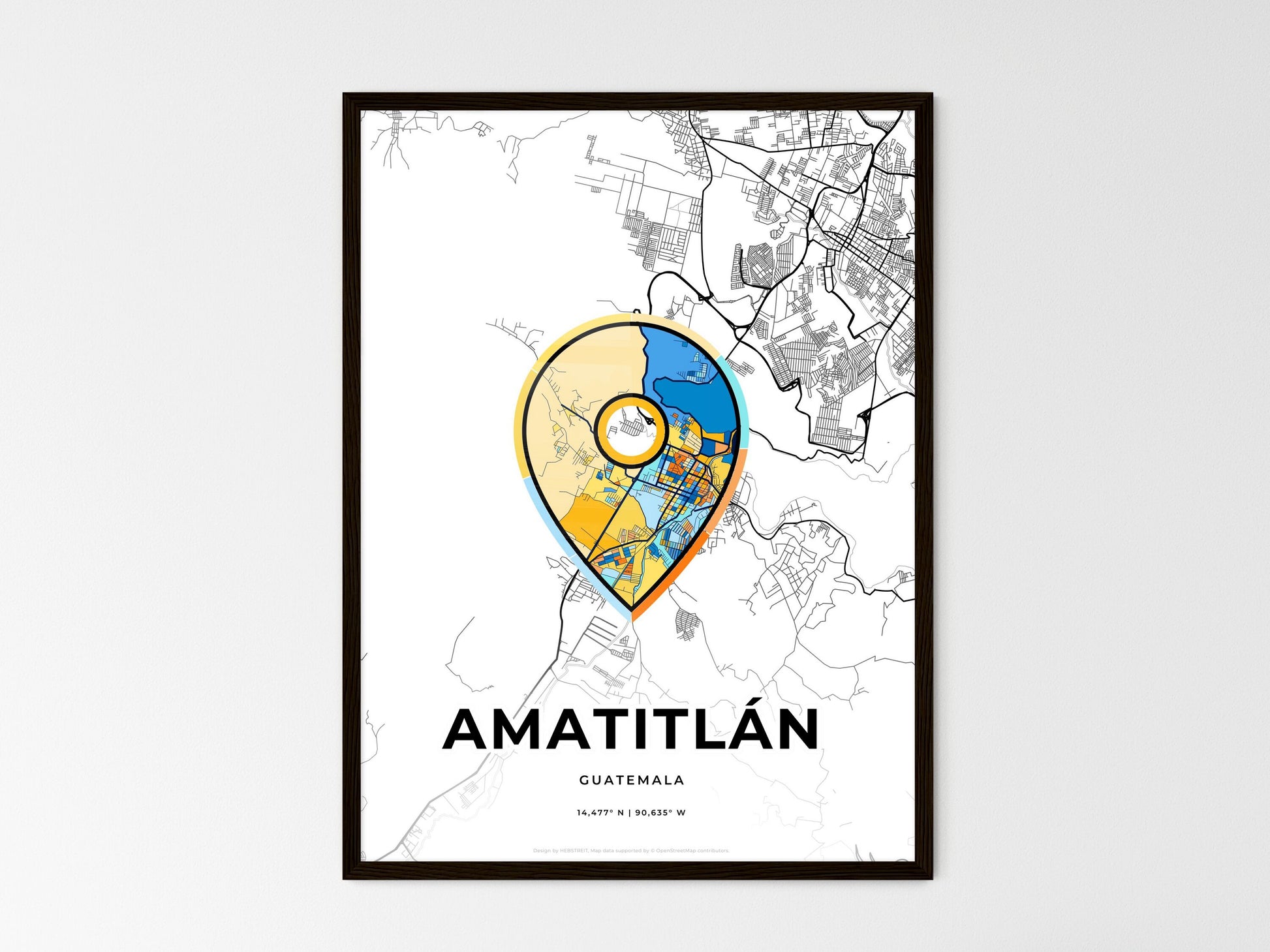 Amatitlán Guatemala wedding art map with pointer icon