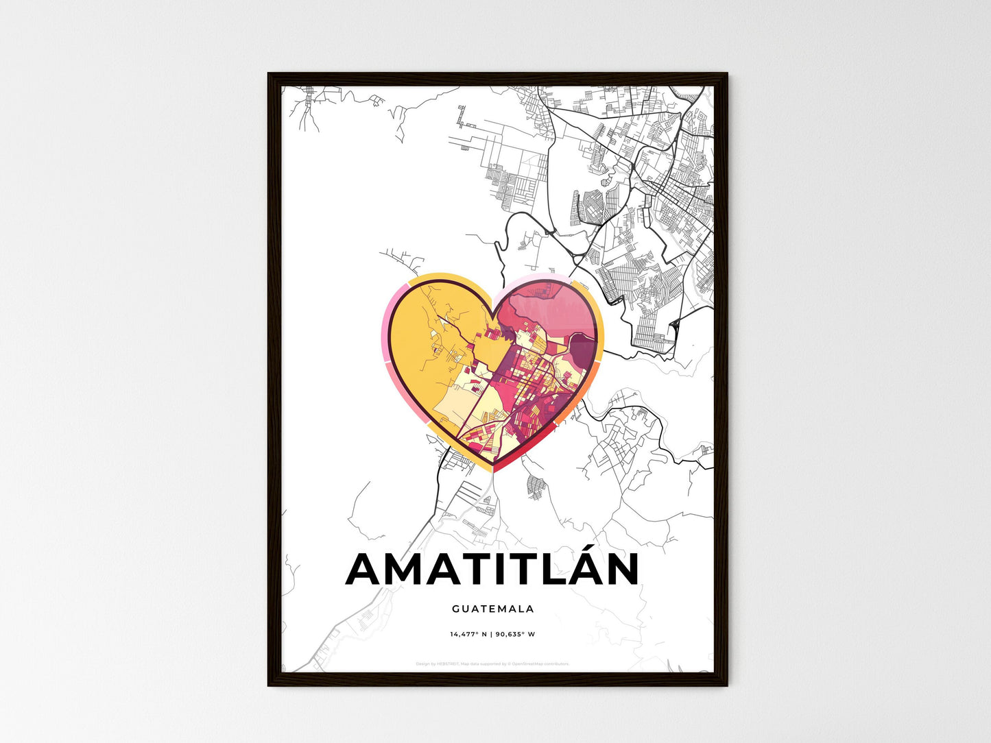 Amatitlán Guatemala wedding art map with heart icon