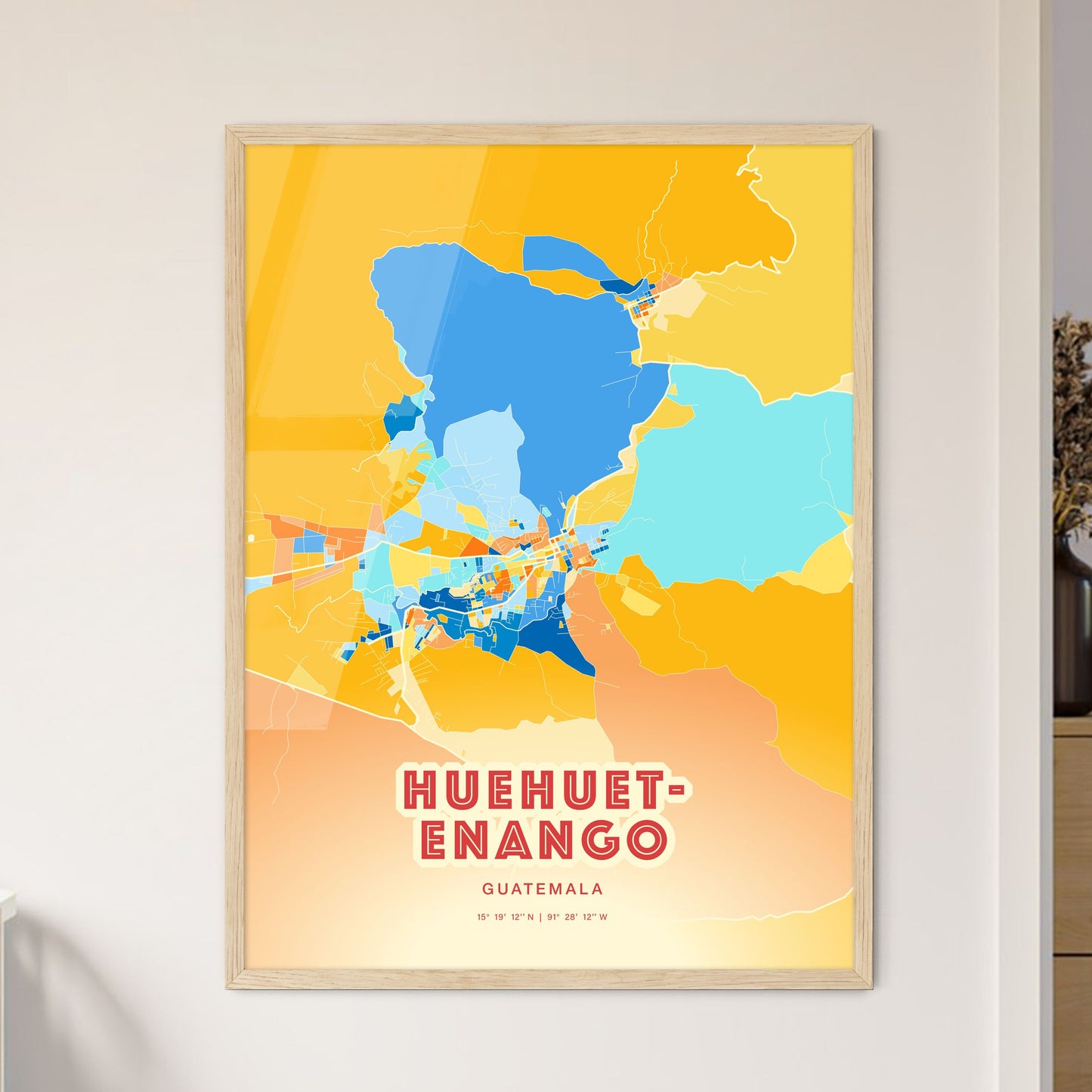 Colorful HUEHUETENANGO GUATEMALA Fine Art Map Blue Orange