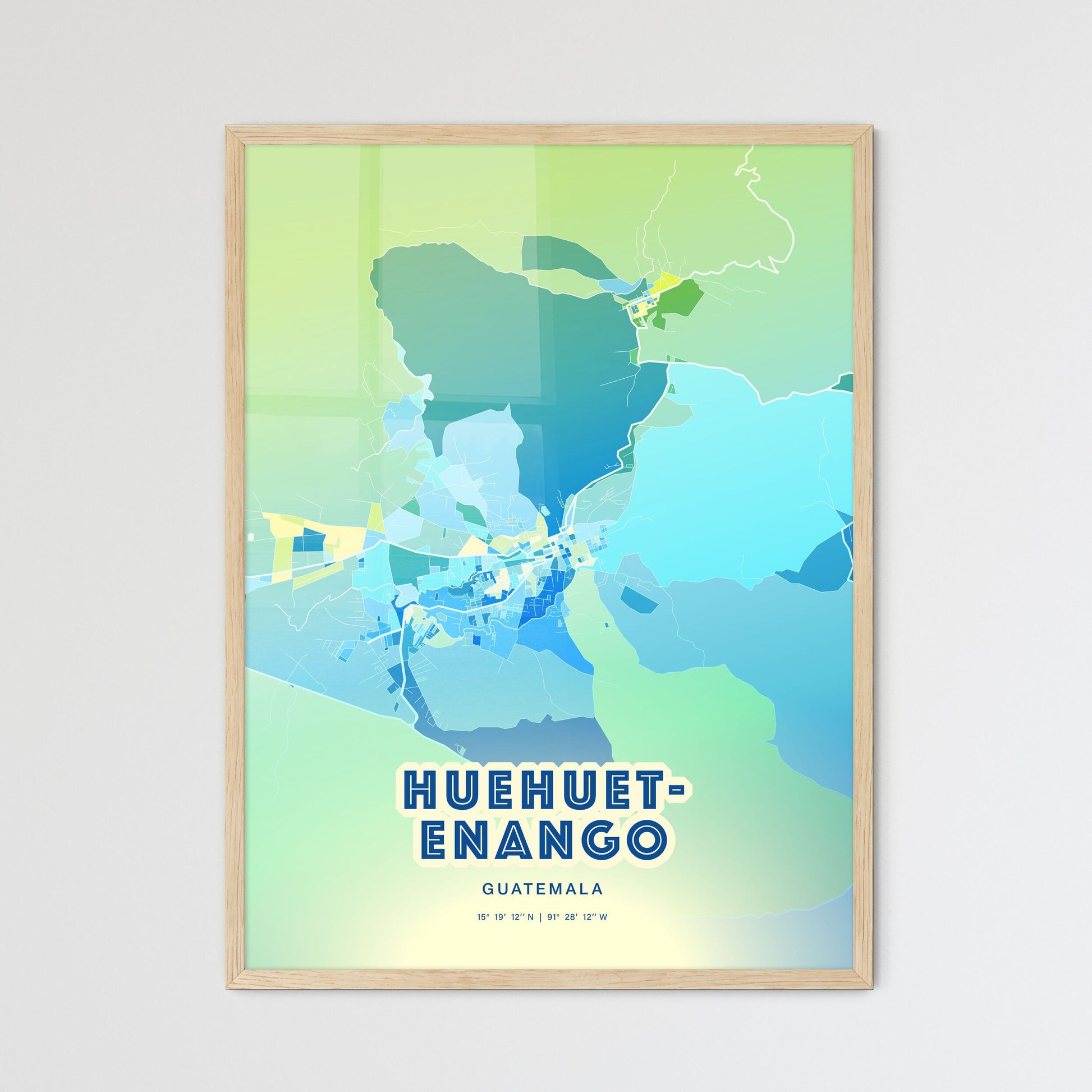 Colorful HUEHUETENANGO GUATEMALA Fine Art Map Cool Blue