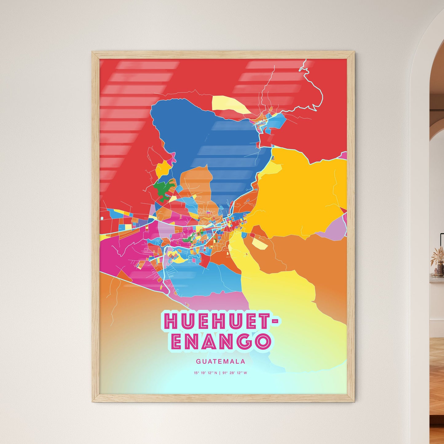Colorful HUEHUETENANGO GUATEMALA Fine Art Map Crazy Colors