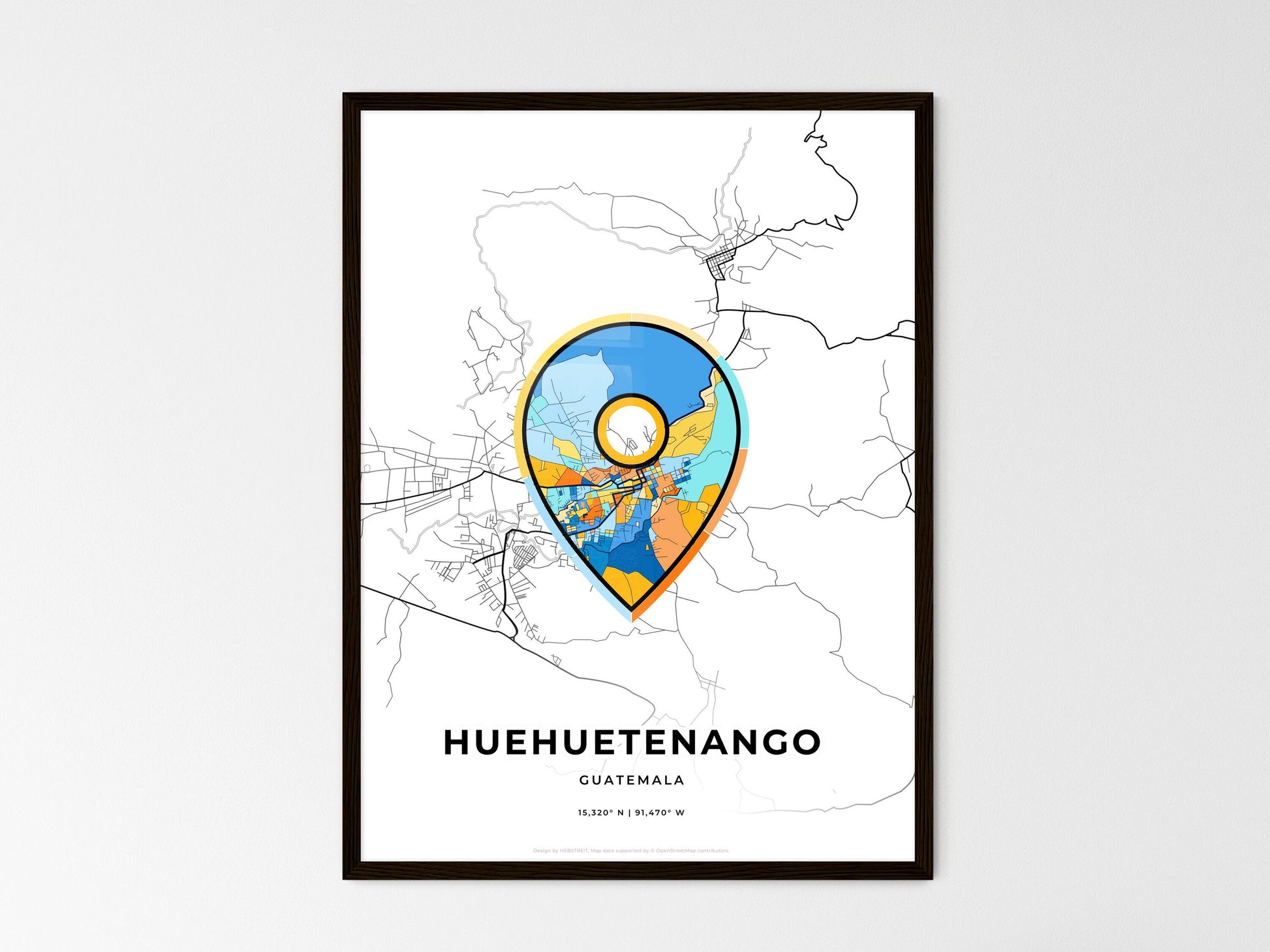 Huehuetenango Guatemala wedding art map with pointer icon