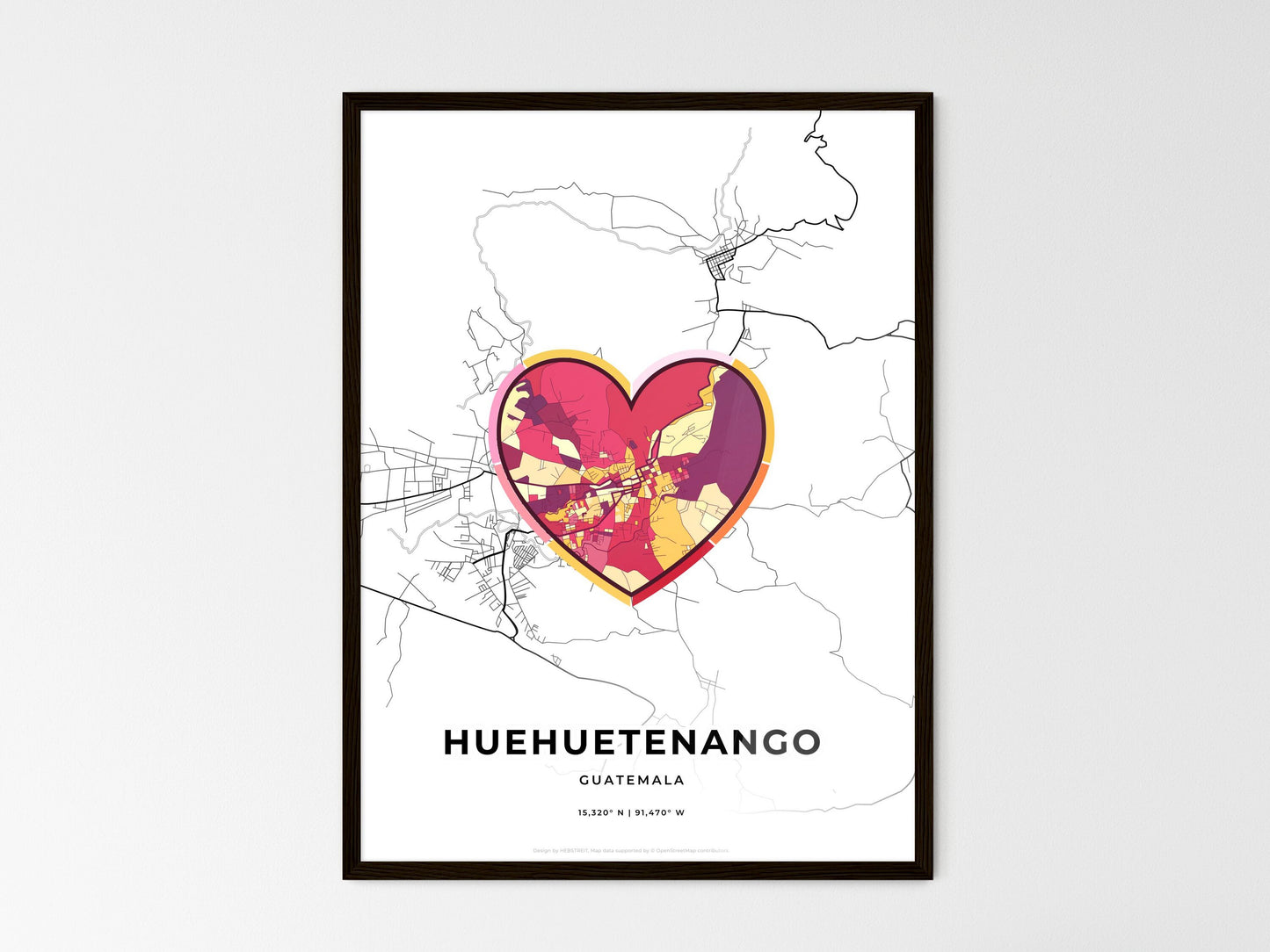 Huehuetenango Guatemala wedding art map with heart icon