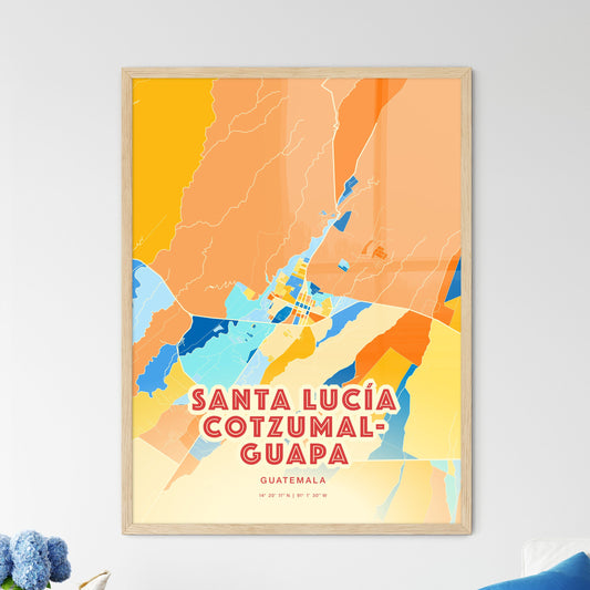 Colorful SANTA LUCÍA COTZUMALGUAPA GUATEMALA Fine Art Map Blue Orange