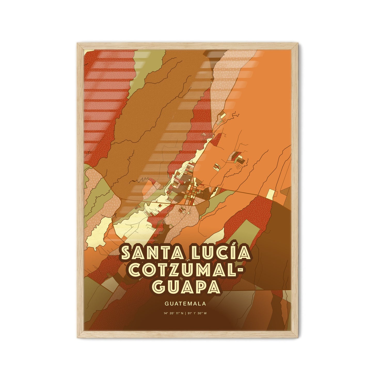 Colorful SANTA LUCÍA COTZUMALGUAPA GUATEMALA Fine Art Map Farmhouse