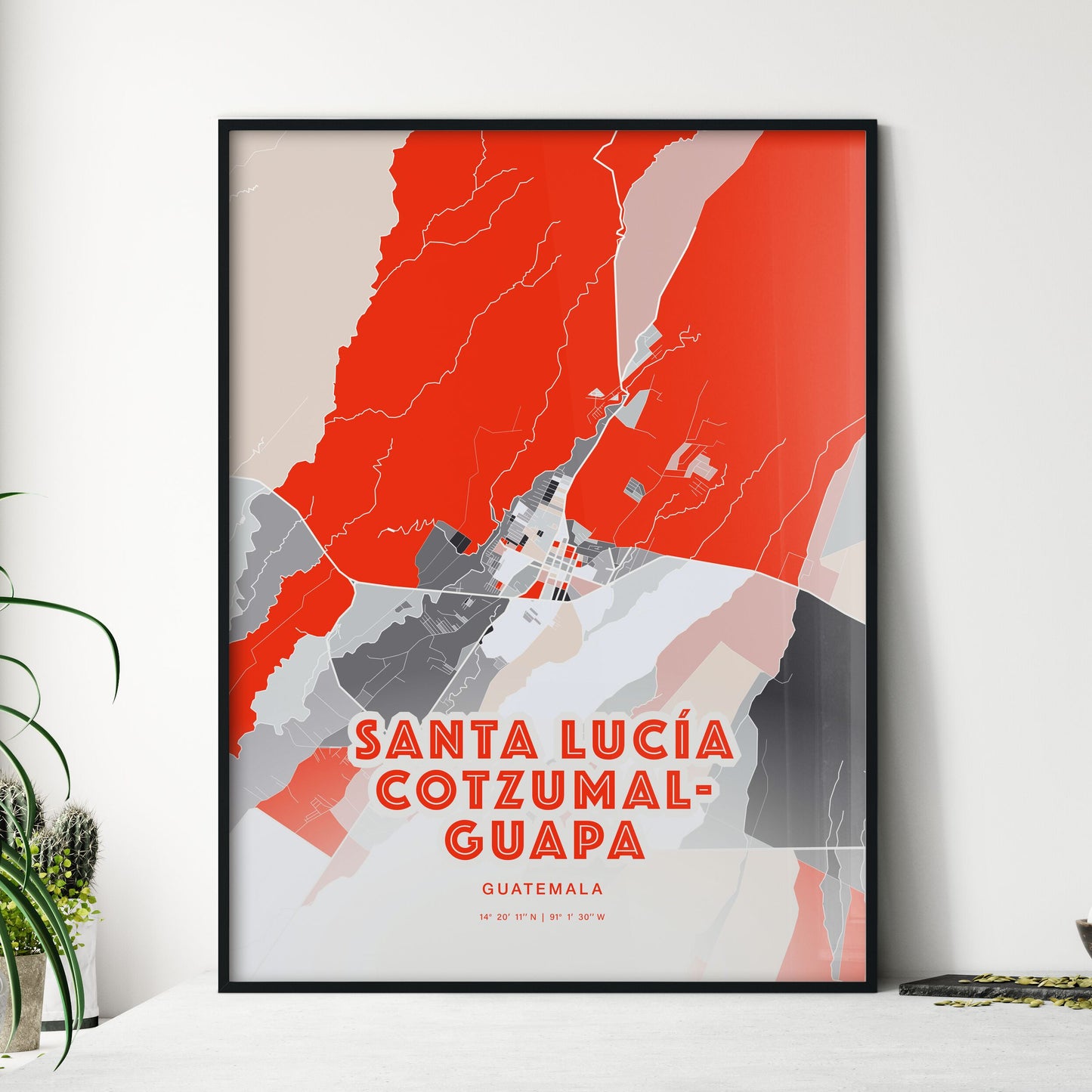 Colorful SANTA LUCÍA COTZUMALGUAPA GUATEMALA Fine Art Map Modern