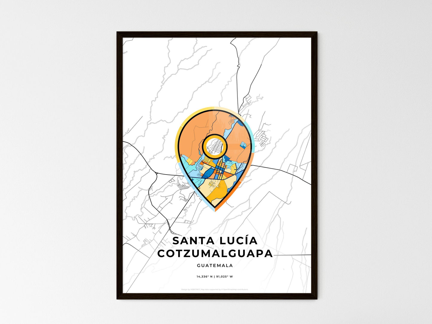 Santa Lucía Cotzumalguapa Guatemala wedding art map with pointer icon
