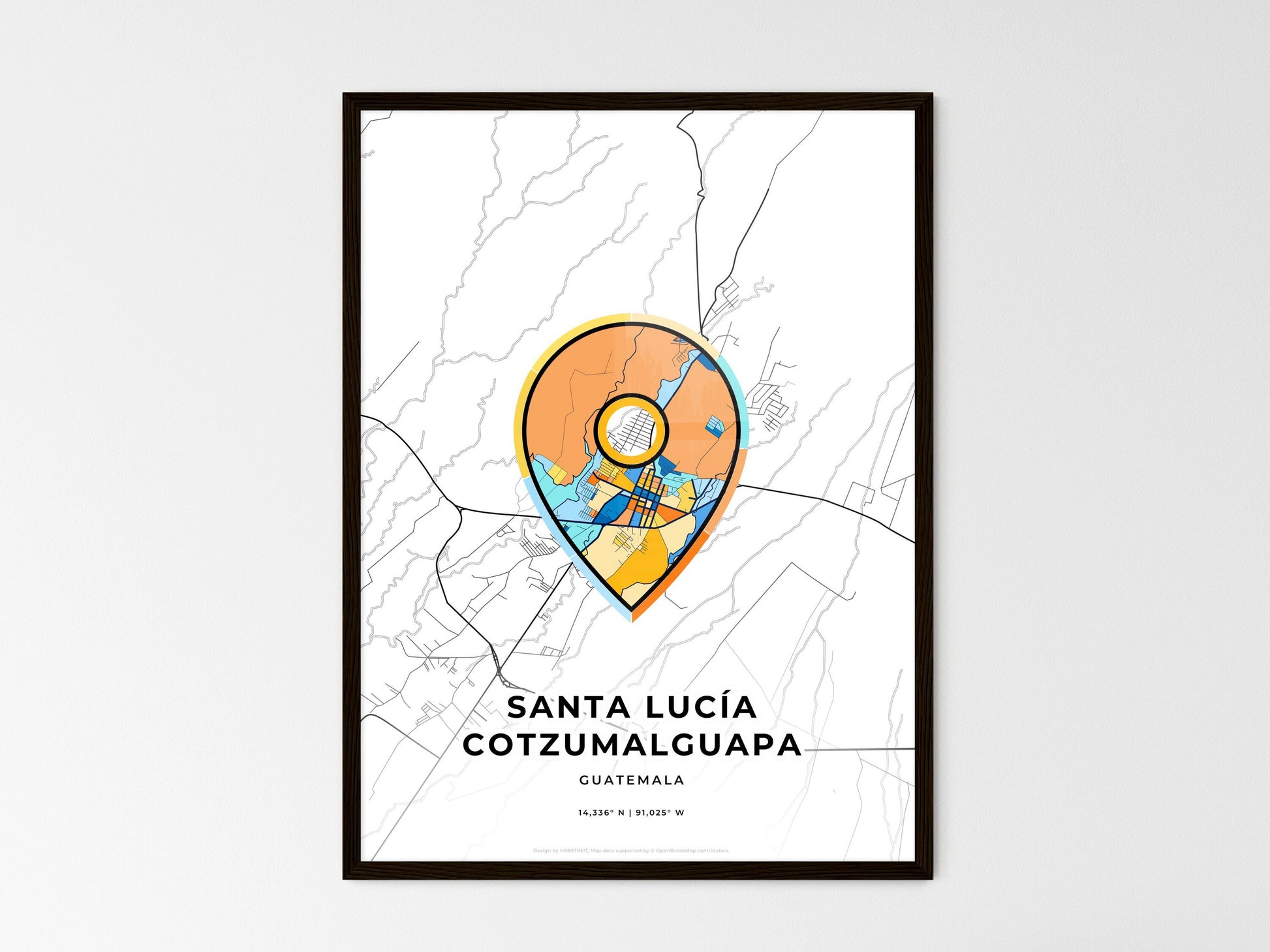 Santa Lucía Cotzumalguapa Guatemala wedding art map with pointer icon