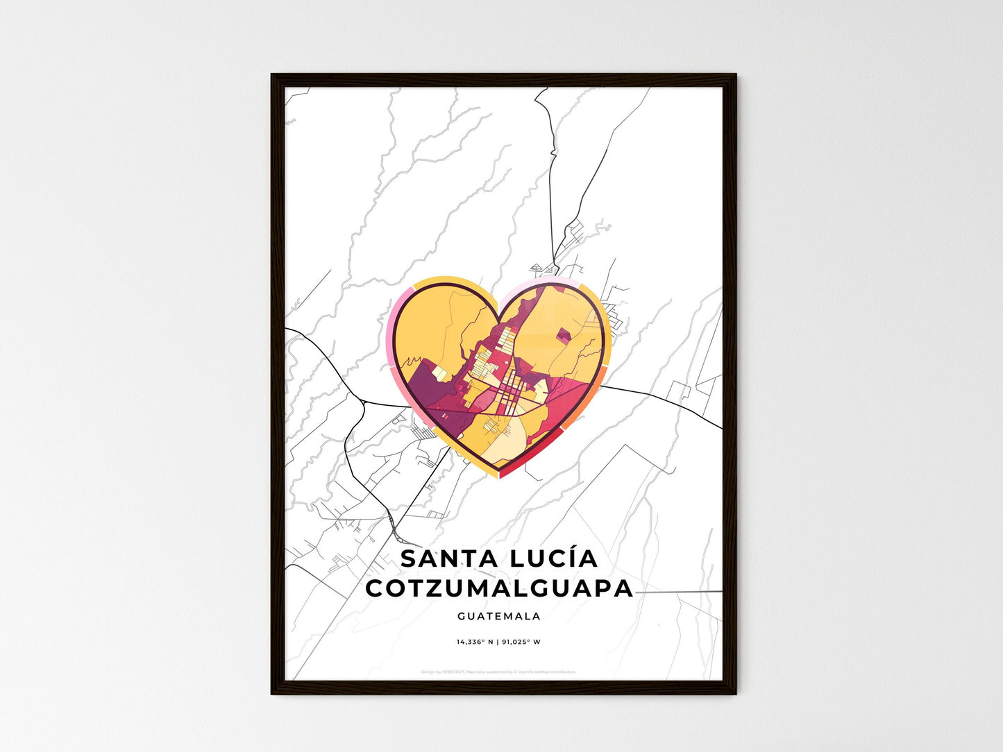 Santa Lucía Cotzumalguapa Guatemala wedding art map with heart icon