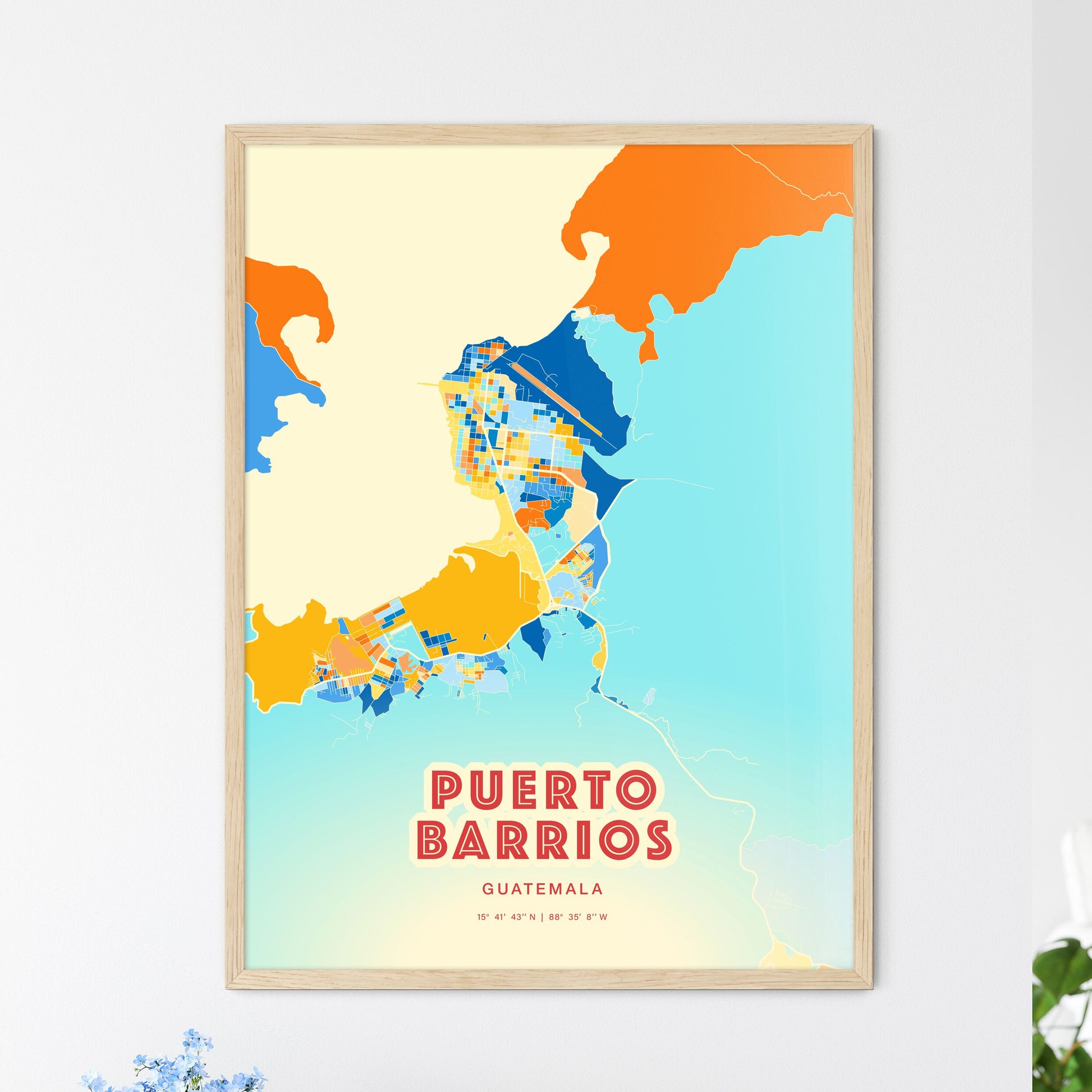 Colorful PUERTO BARRIOS GUATEMALA Fine Art Map Blue Orange