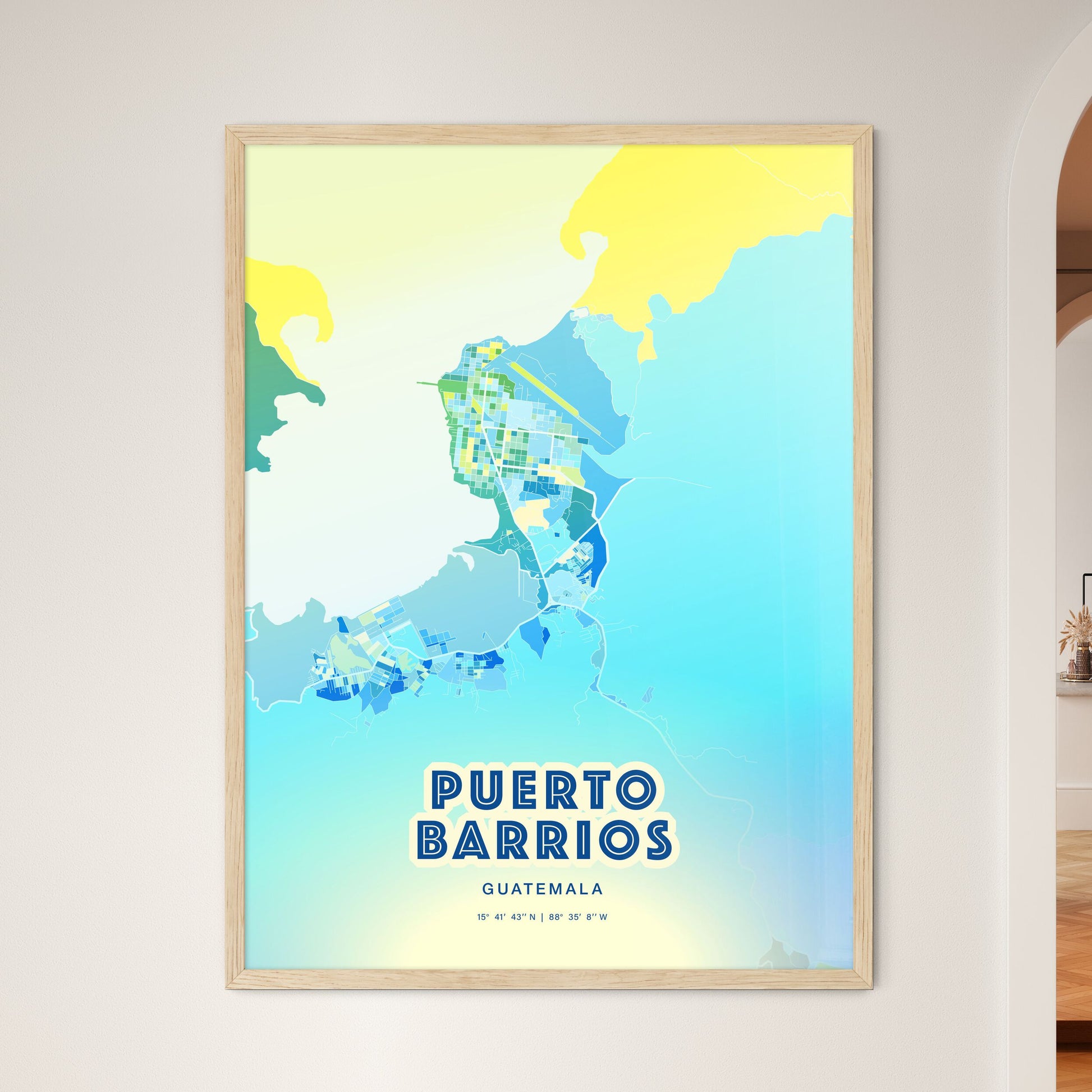 Colorful PUERTO BARRIOS GUATEMALA Fine Art Map Cool Blue