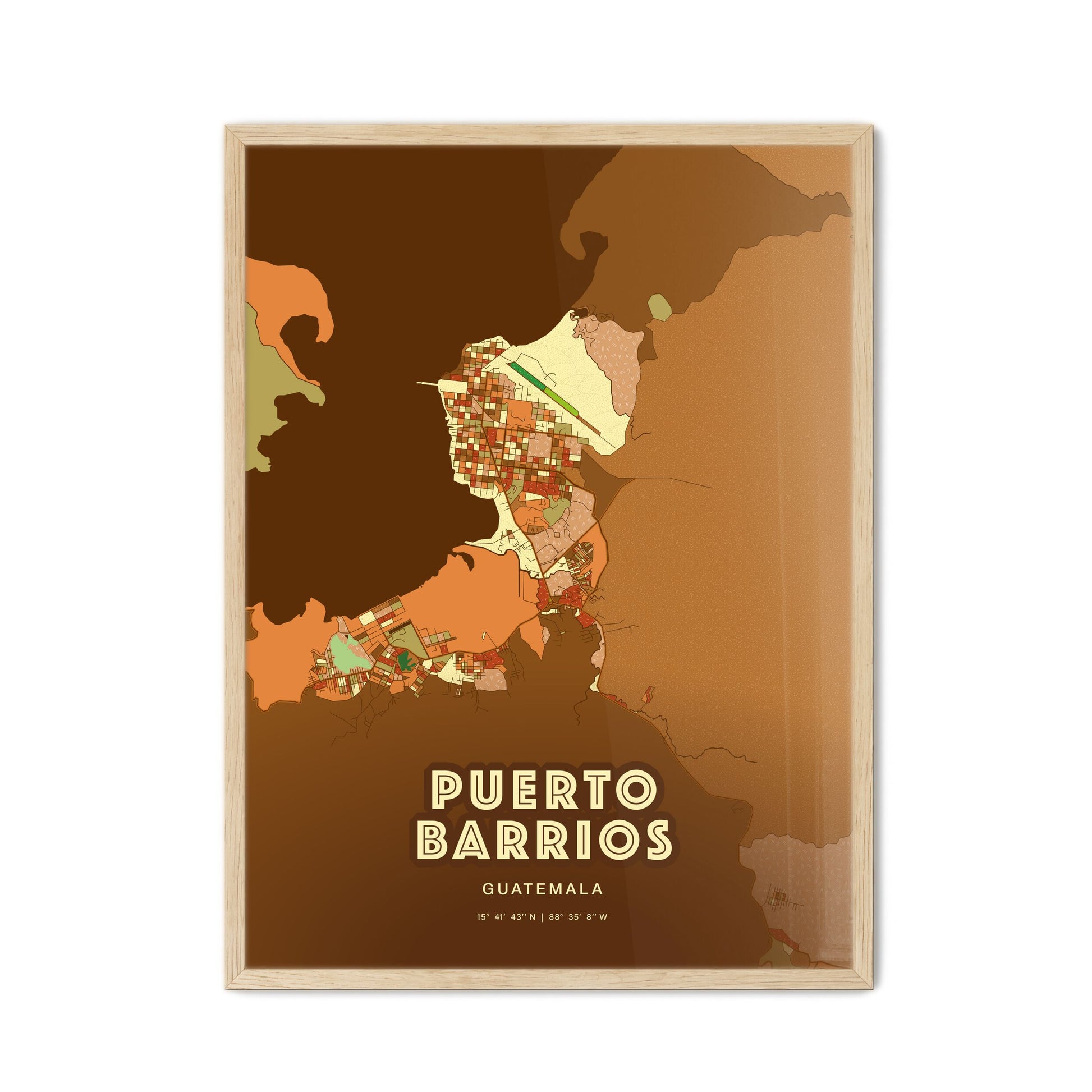 Colorful PUERTO BARRIOS GUATEMALA Fine Art Map Farmhouse