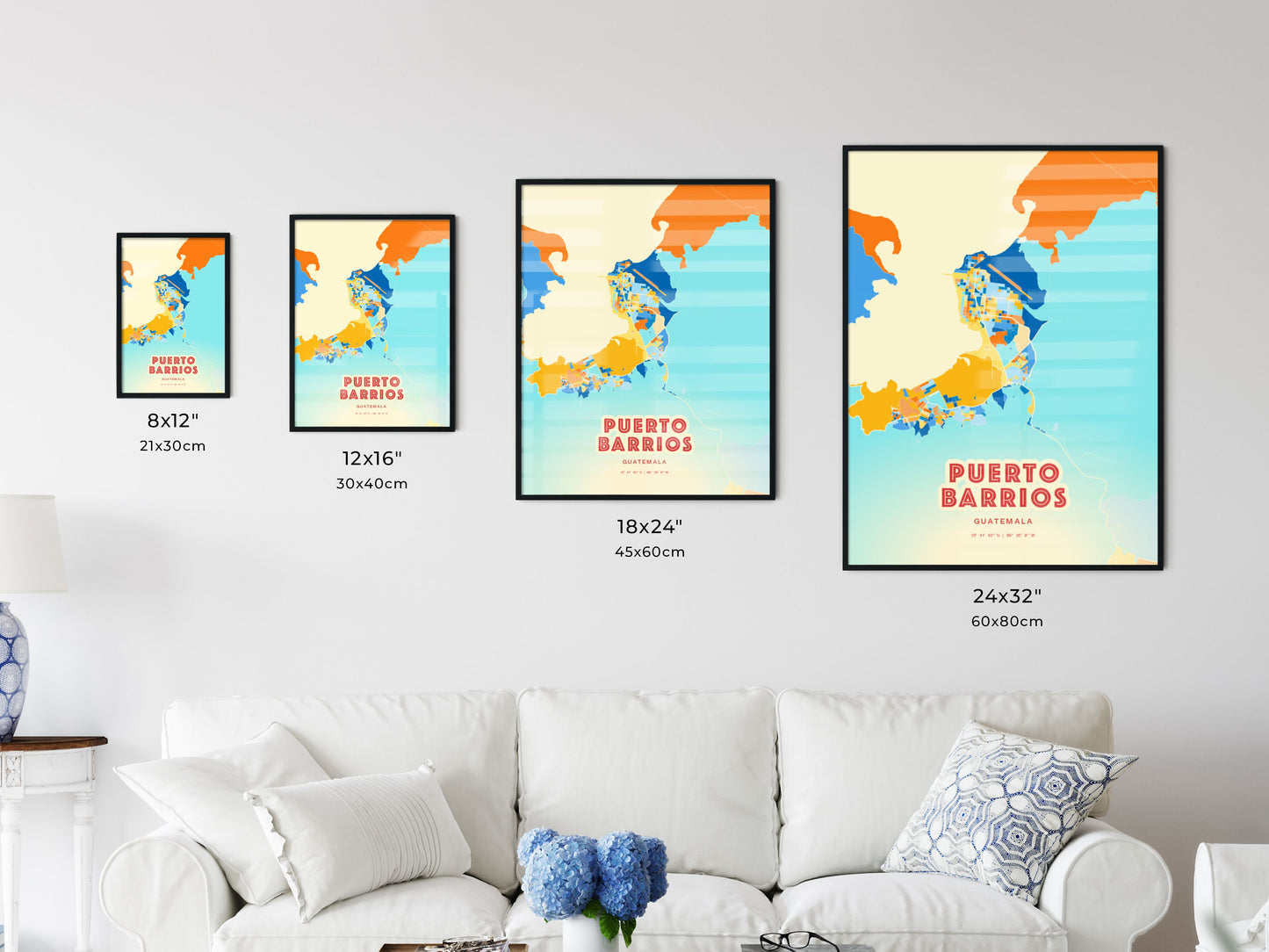 Colorful PUERTO BARRIOS GUATEMALA Fine Art Map Blue Orange