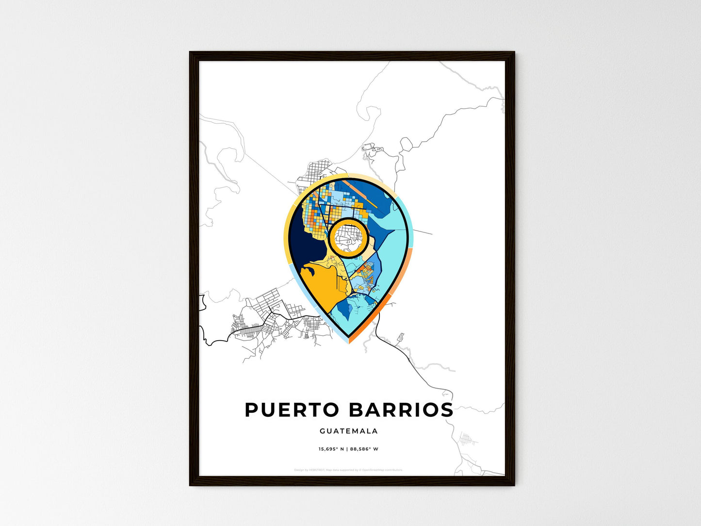 Puerto Barrios Guatemala wedding art map with pointer icon