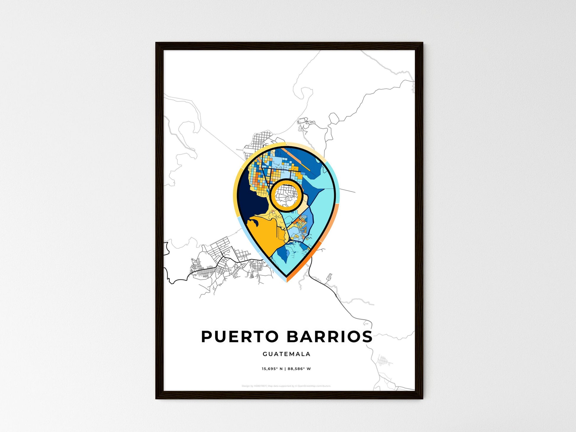 Puerto Barrios Guatemala wedding art map with pointer icon