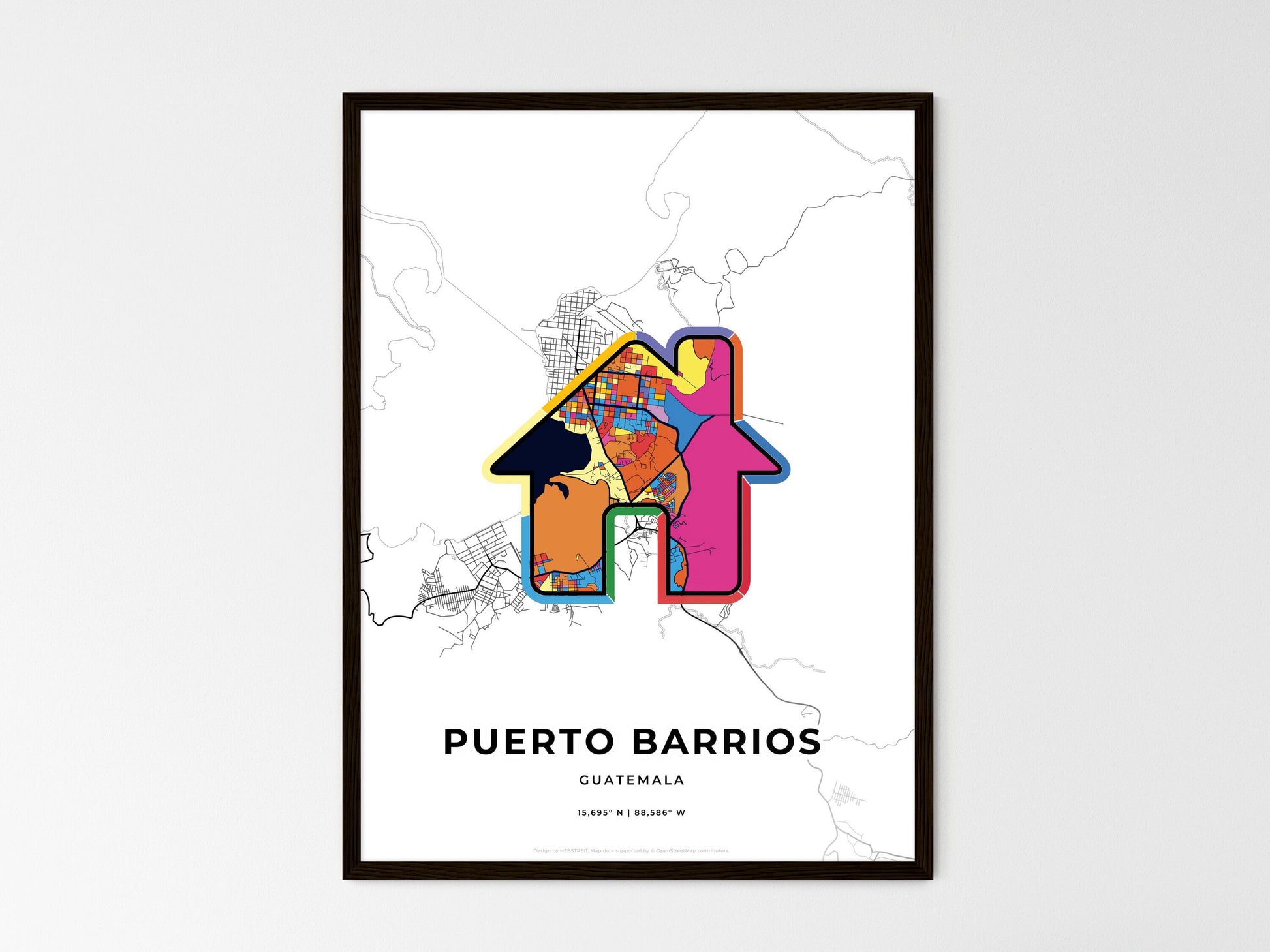 Puerto Barrios Guatemala wedding art map with home icon