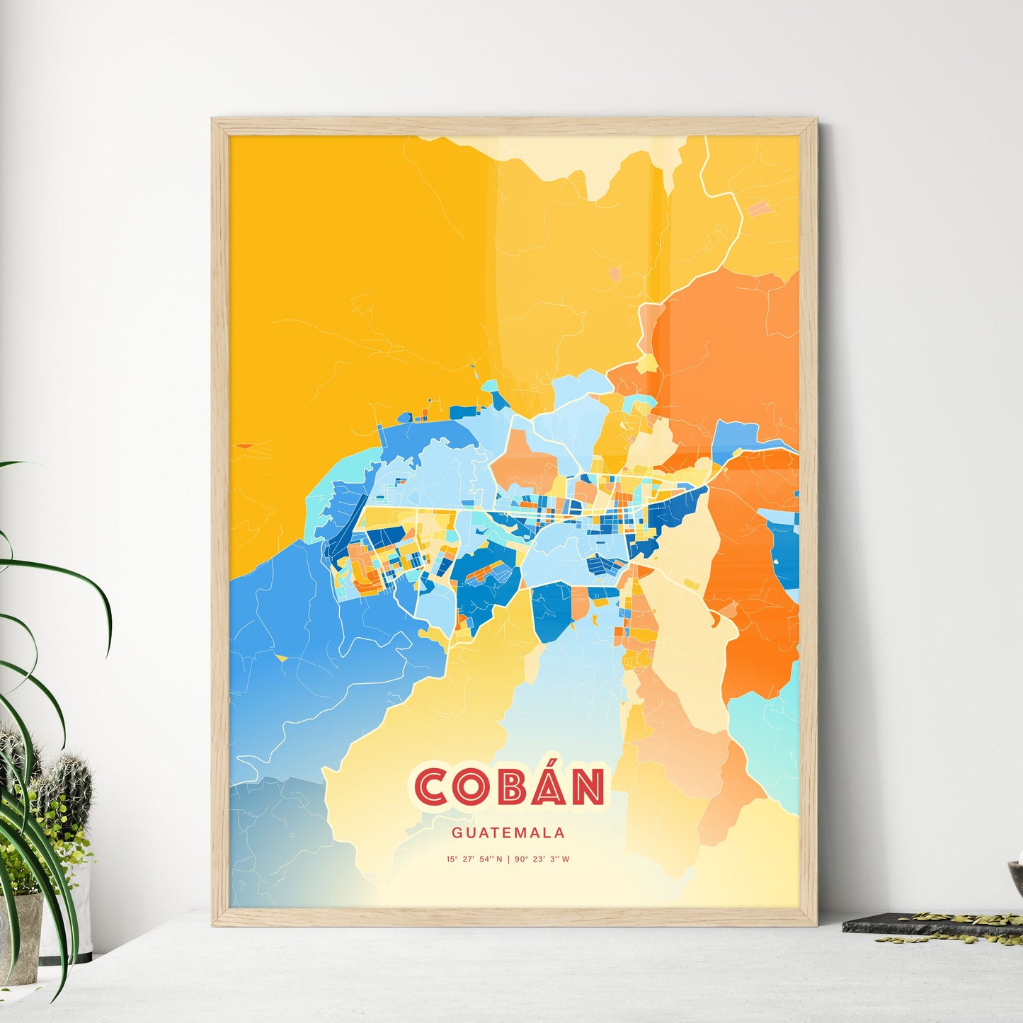 Colorful COBÁN GUATEMALA Fine Art Map Blue Orange