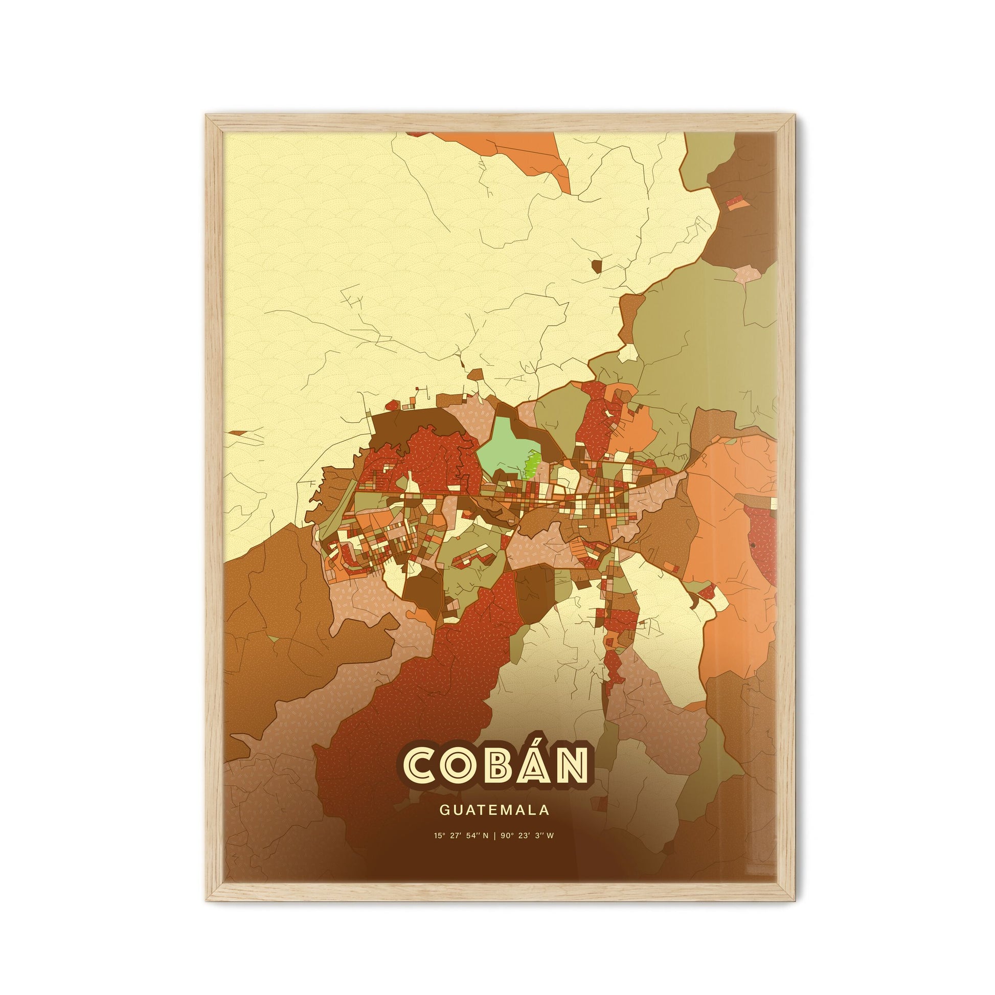 Colorful COBÁN GUATEMALA Fine Art Map Farmhouse