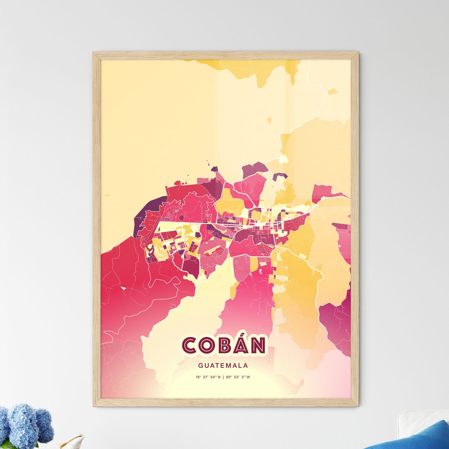 Colorful COBÁN GUATEMALA Fine Art Map Hot Red