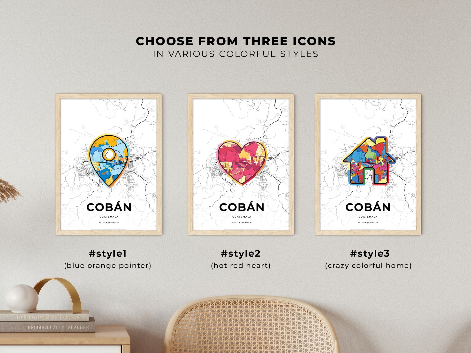 Cobán Guatemala maps with colorful icons
