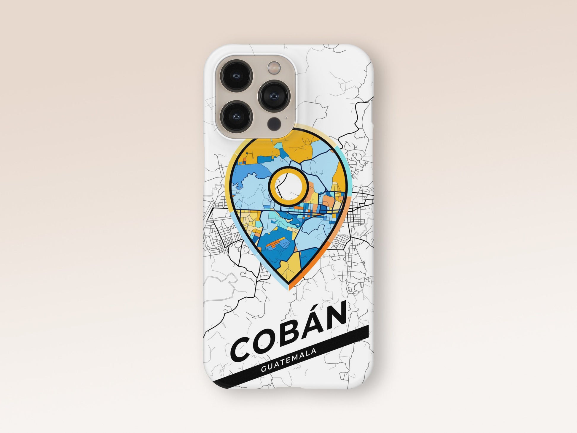Cobán Guatemala slim phone case with colorful icon. Birthday, wedding or housewarming gift. Couple match cases. 1