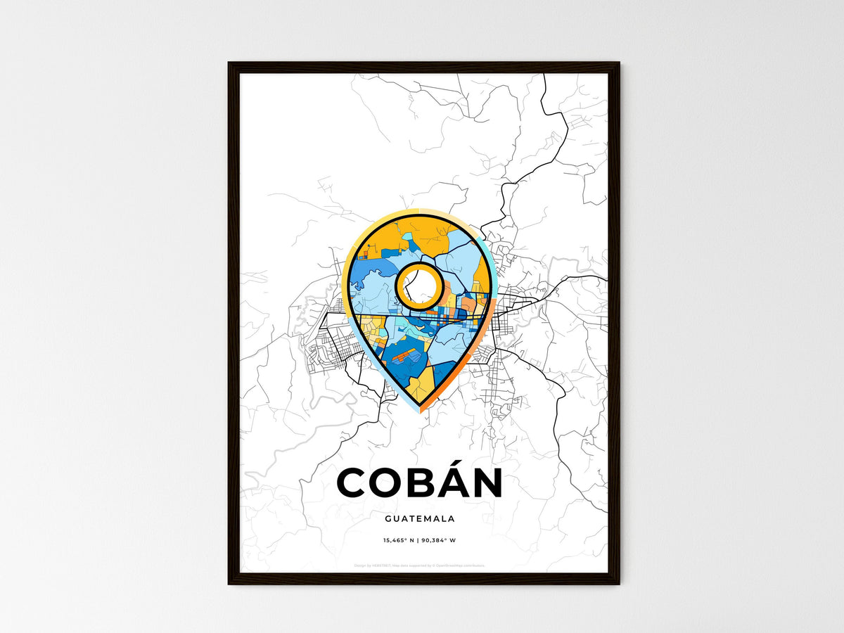 Cobán Guatemala wedding art map with pointer icon