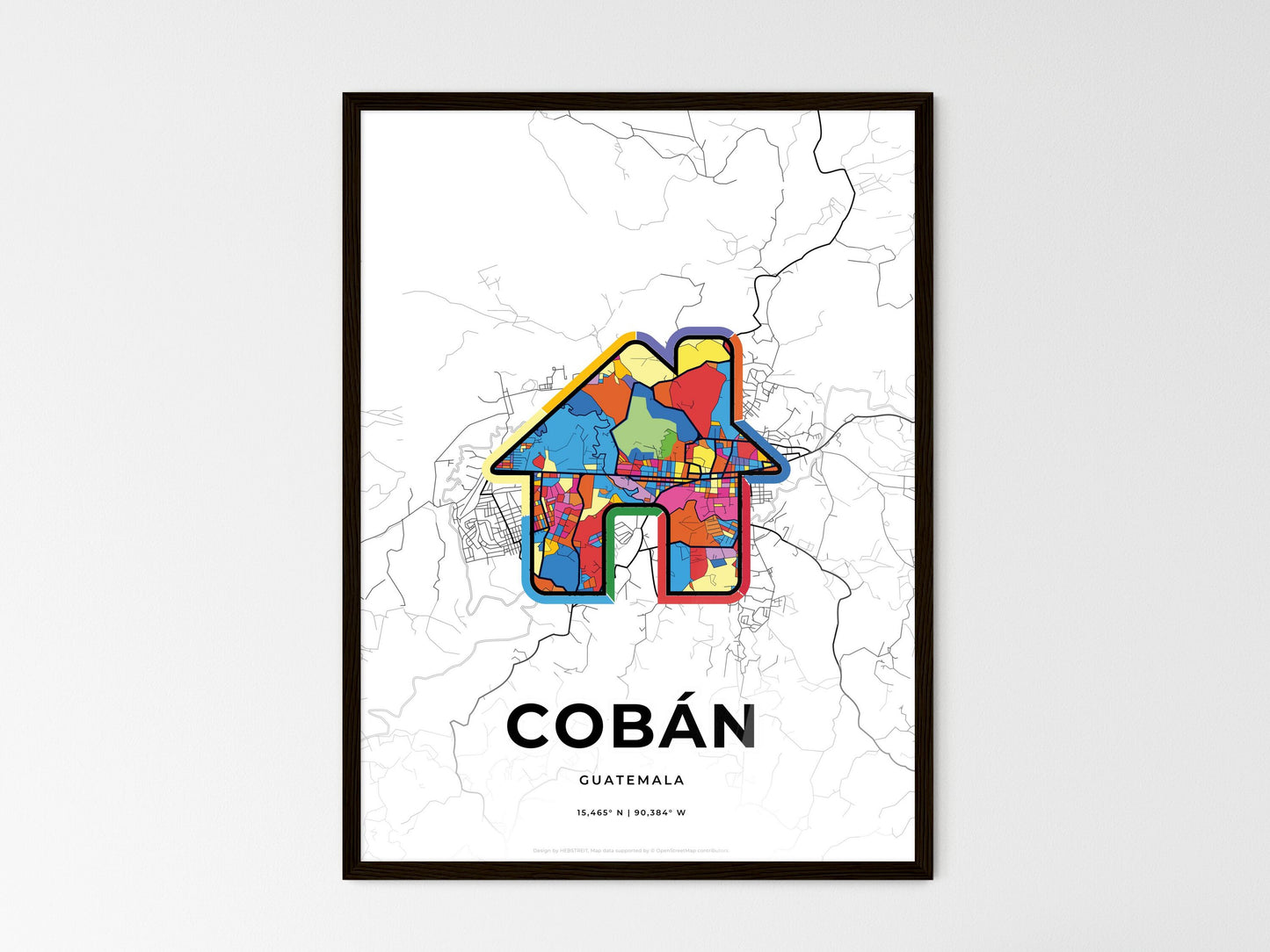 Cobán Guatemala wedding art map with home icon
