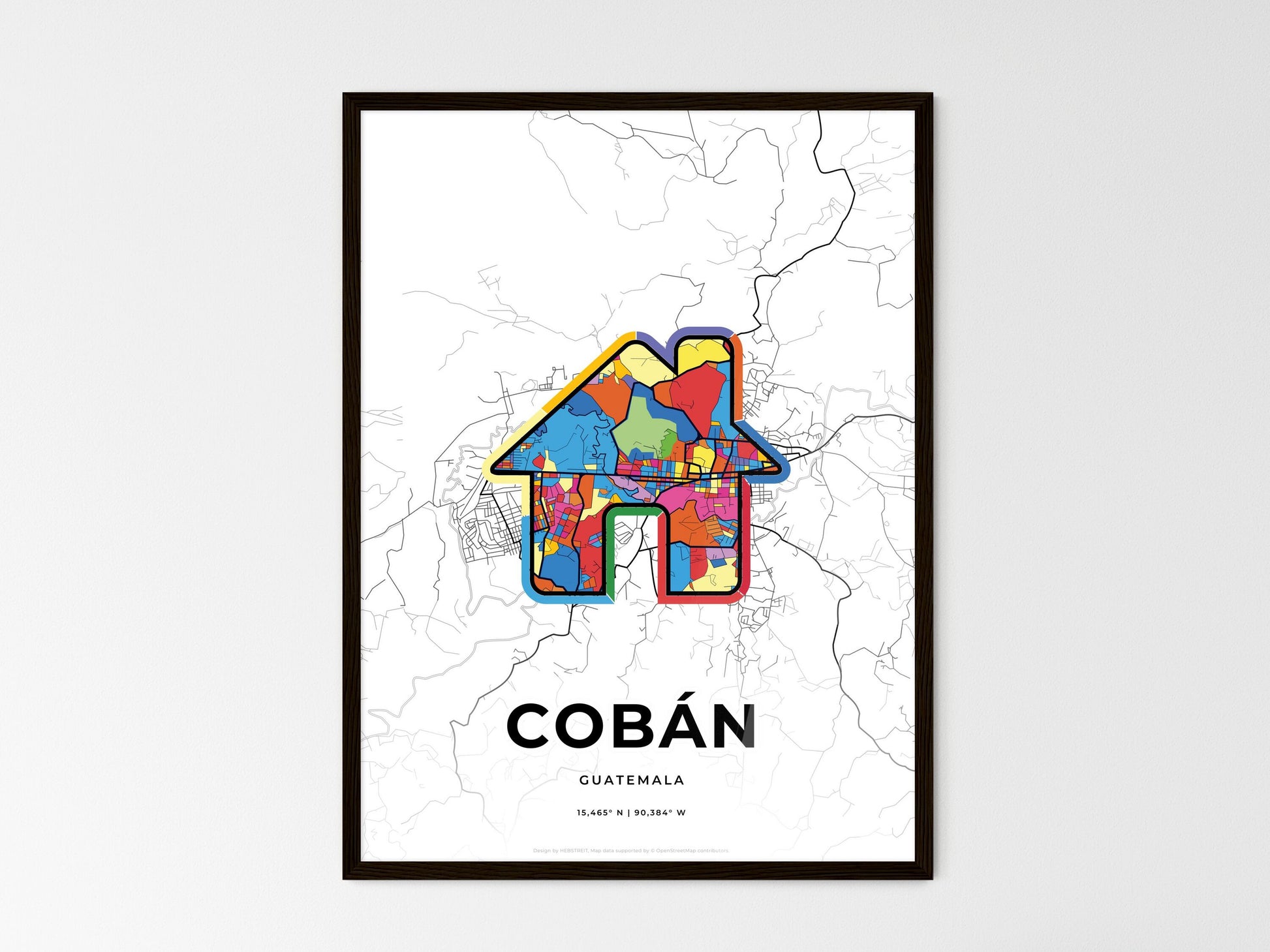 Cobán Guatemala wedding art map with home icon