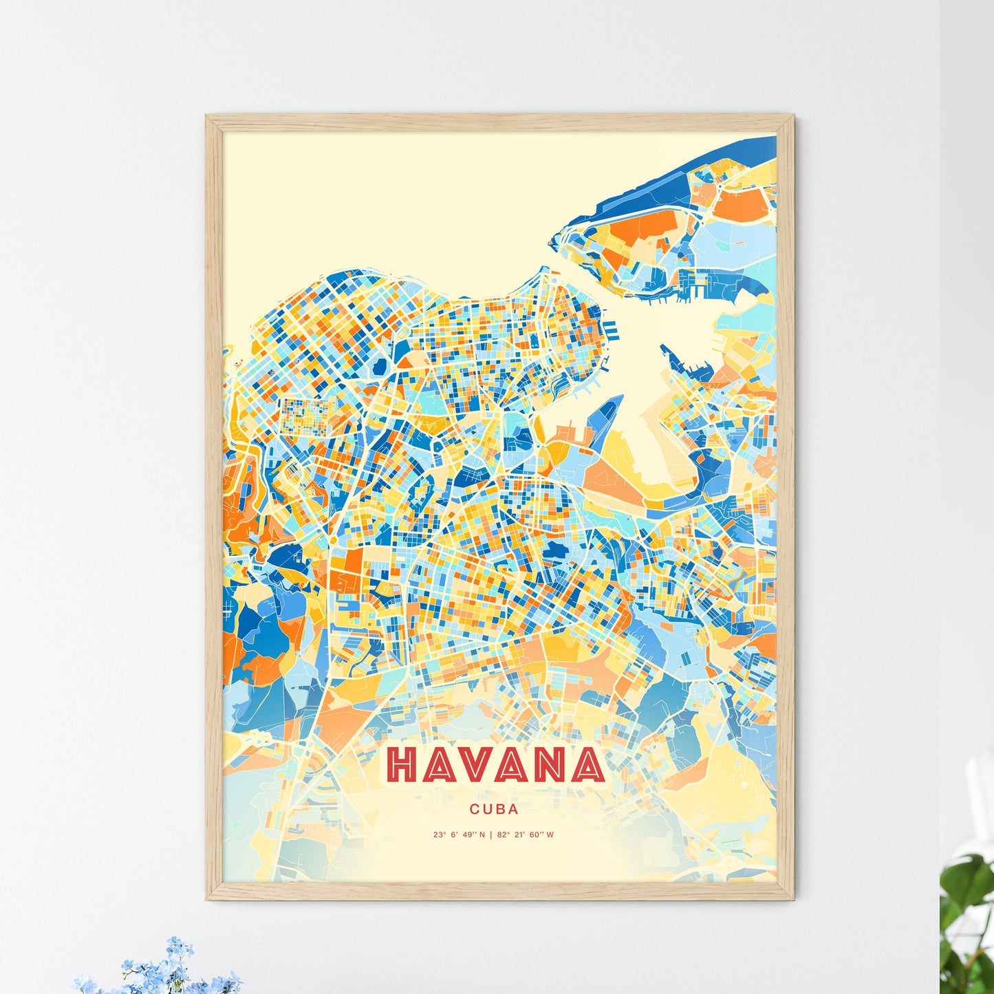 Colorful Havana Cuba Fine Art Map Blue Orange