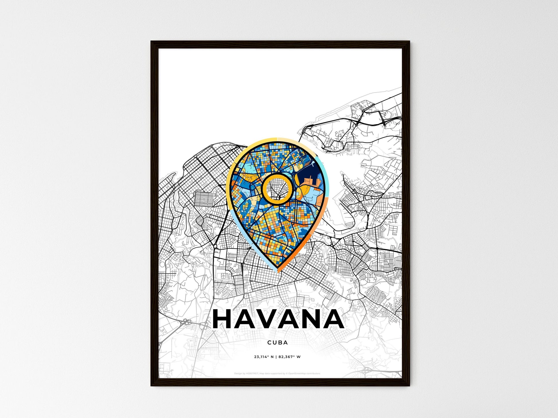 Havana Cuba wedding art map with pointer icon