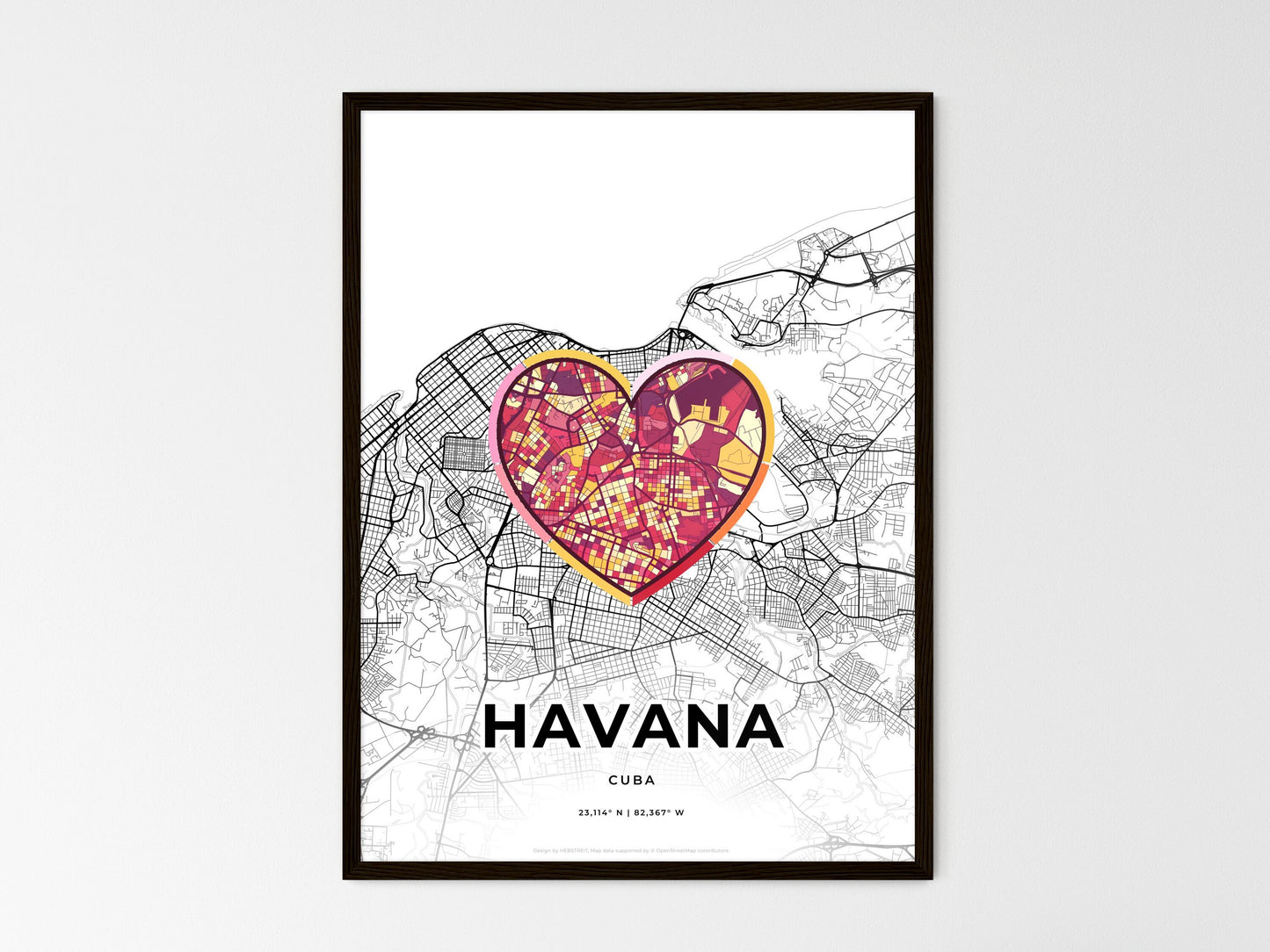 Havana Cuba wedding art map with heart icon